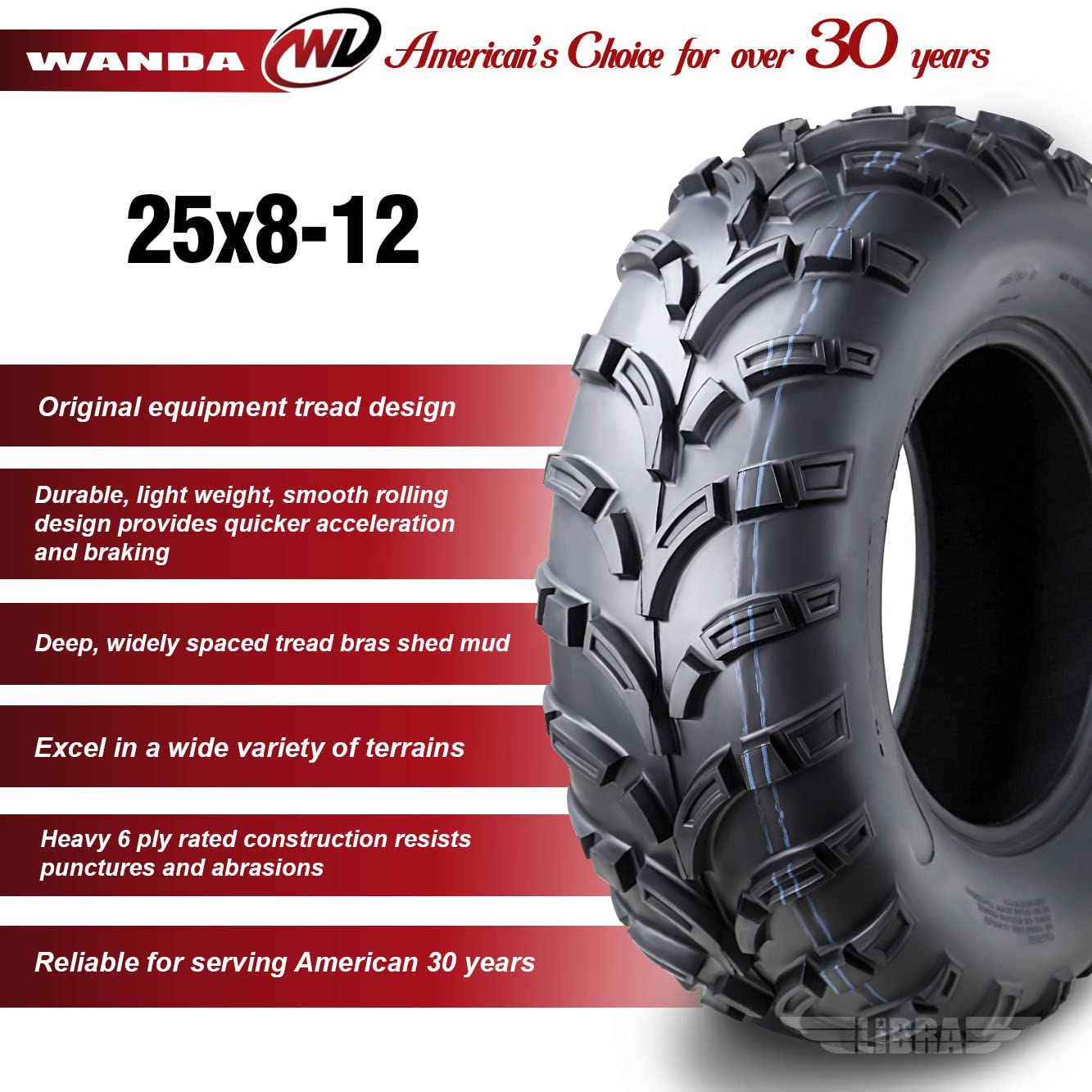 Wanda Set Of 4 Utv Atv Tires 25X8-12 25X8X12 Front & Rear 6Pr 25X8.00-12 P373