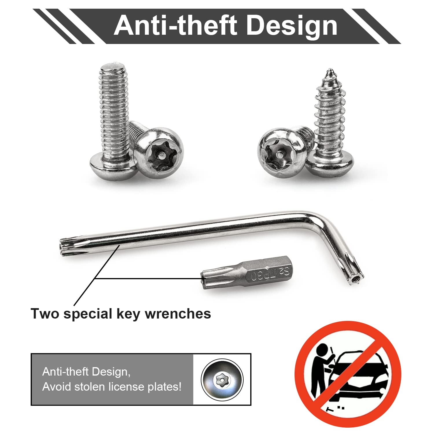 License Plate Screws Kits, Stainless Steel Anti Theft Mounting Hardware For Car Tag Plate Frames Covers, M6 (1/4'') Tamper Proof