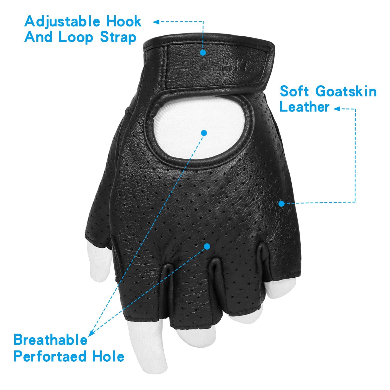 Kaiwende Half Finger Men'S Motorcycle Gloves Gel Padded Fingerless Leather Motorbike Gloves (Black, Medium)