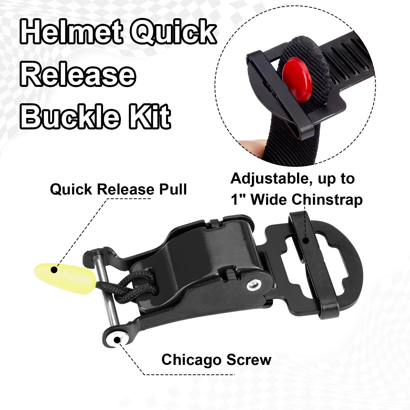 Healvaluefit Helmet Quick Release Buckle Kit, Stainless Steel Ratcheted Helmet Adapter Chin Strap Up To 1'', All Metal Motorcycl