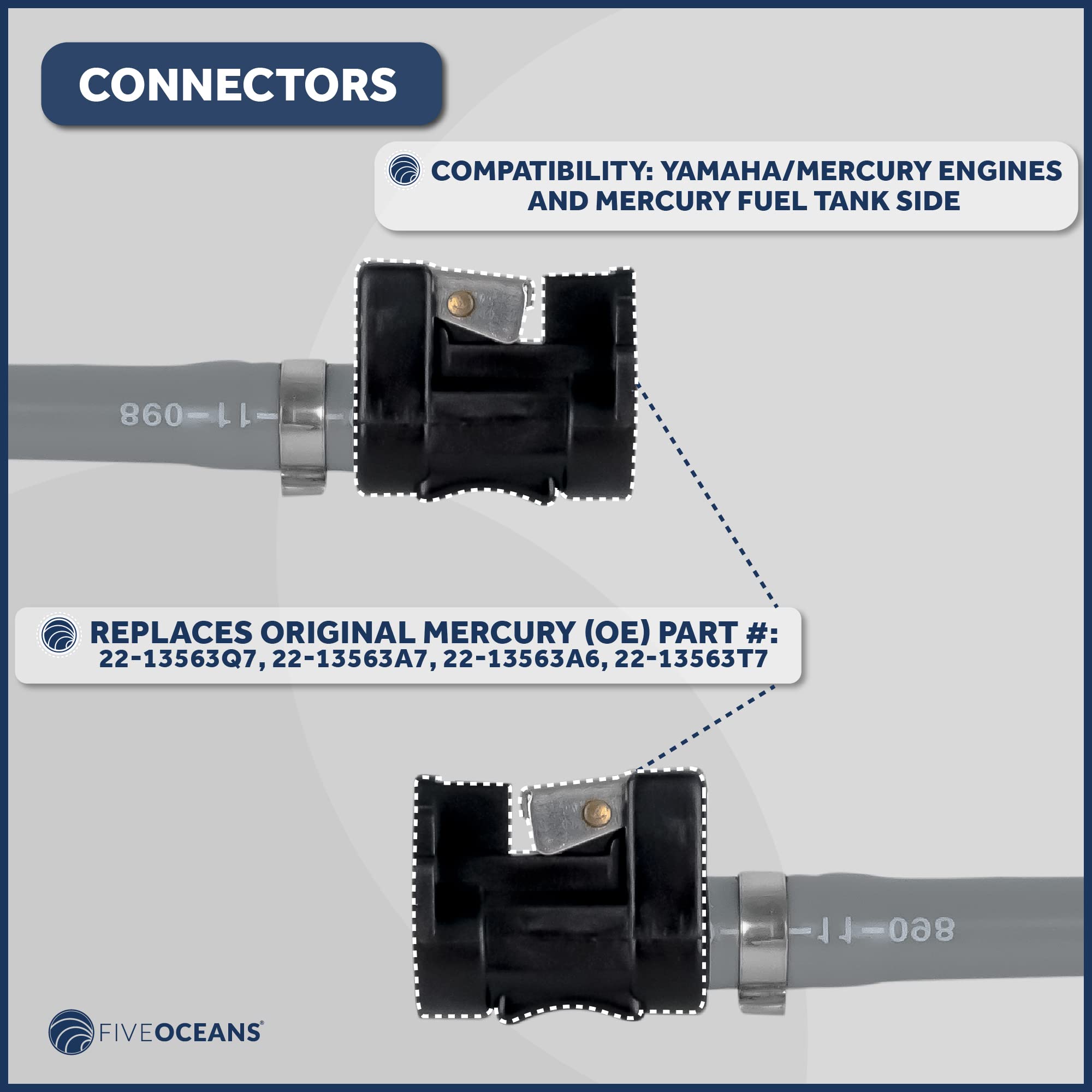Five Oceans 3/8-Inch Marine Outboard Motor Fuel Line for Yamaha Mercury, Leakproof, 6-foot Long, Reinforced EPA/CARB, Replaces P