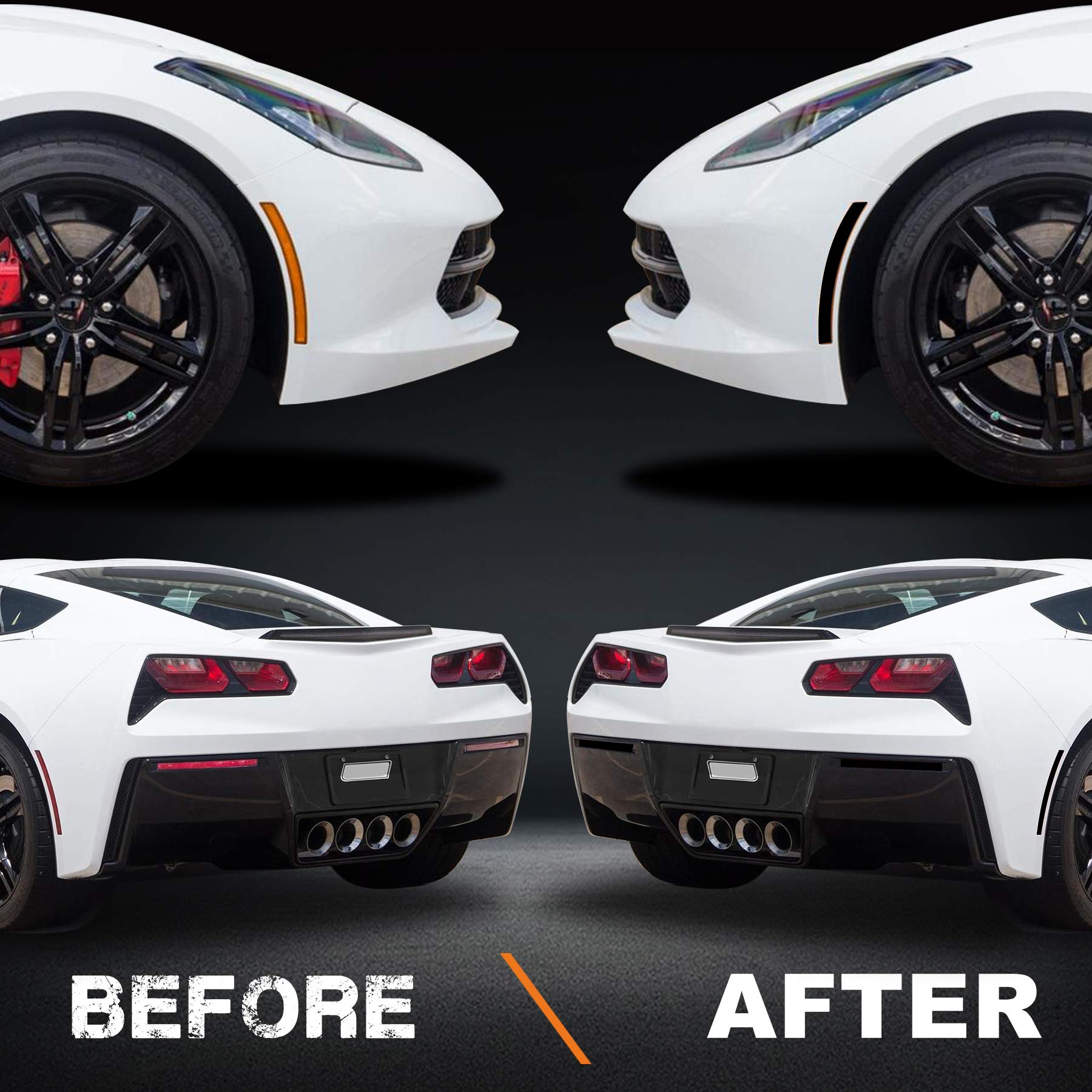 Ndrush Blackout Side Marker Lights & Reflectors Vinyl Tint Film Precut Overlay Sidemarker Wrap Covers Compatible With Chevy Corv