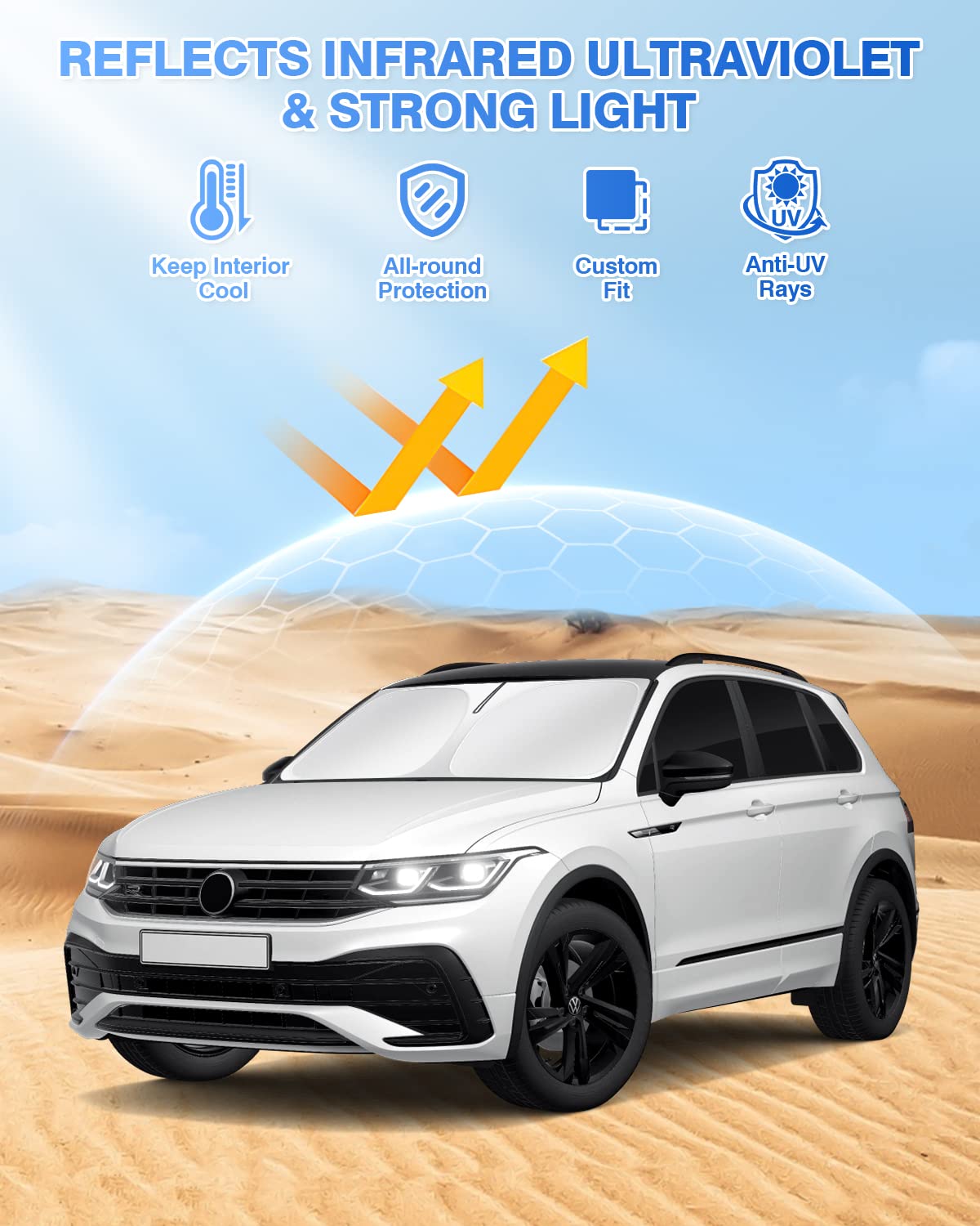 Canvcle Windshield Sun Shade for 2018-2023 VW Tiguan, 8PCS Black Polyester Side Rear Window Cover, Privacy Protection