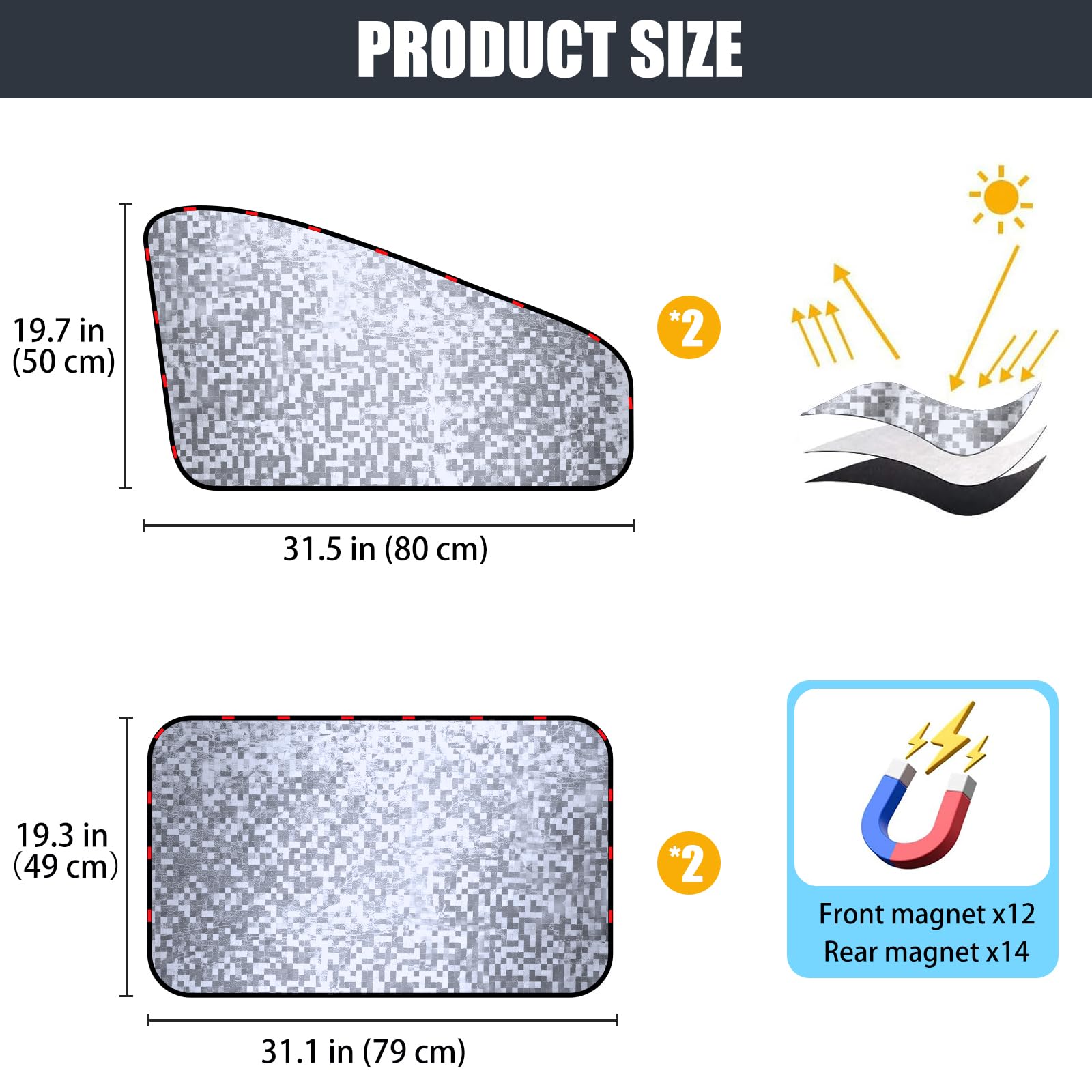 ZATOOTO Car Window Sun Shade - 4 Pack Magnetic UV Blocker, Silver, Model C02PC4, Ideal for Breastfeeding, Napping, and Camping