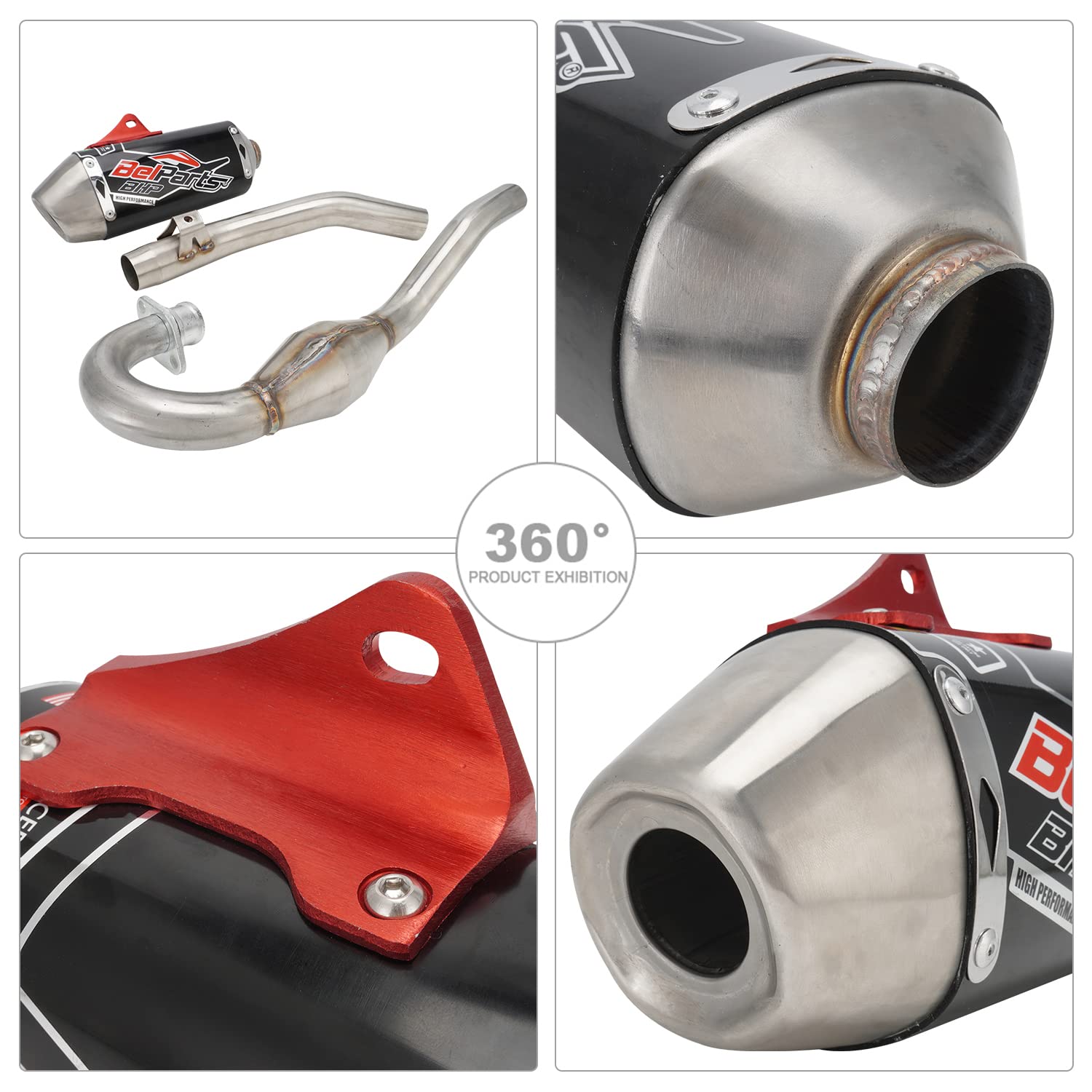 Jfg Racing Dirt Bike Exhaust,Slip On Exhaust Muffler Pipe Full Kit For Crf150F/Crf230F 2003-2017/Tao Tao Tbr7/Hawk 250 - Black