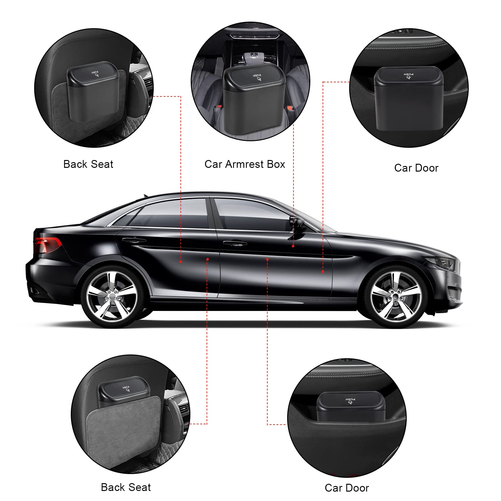 EnthuLove 1 Packs Mini Car Trash Can Bin with Lid and 45pcs Trash Bags,Car Trash Can Bin,Car Garbage Trash Can Storage for Front