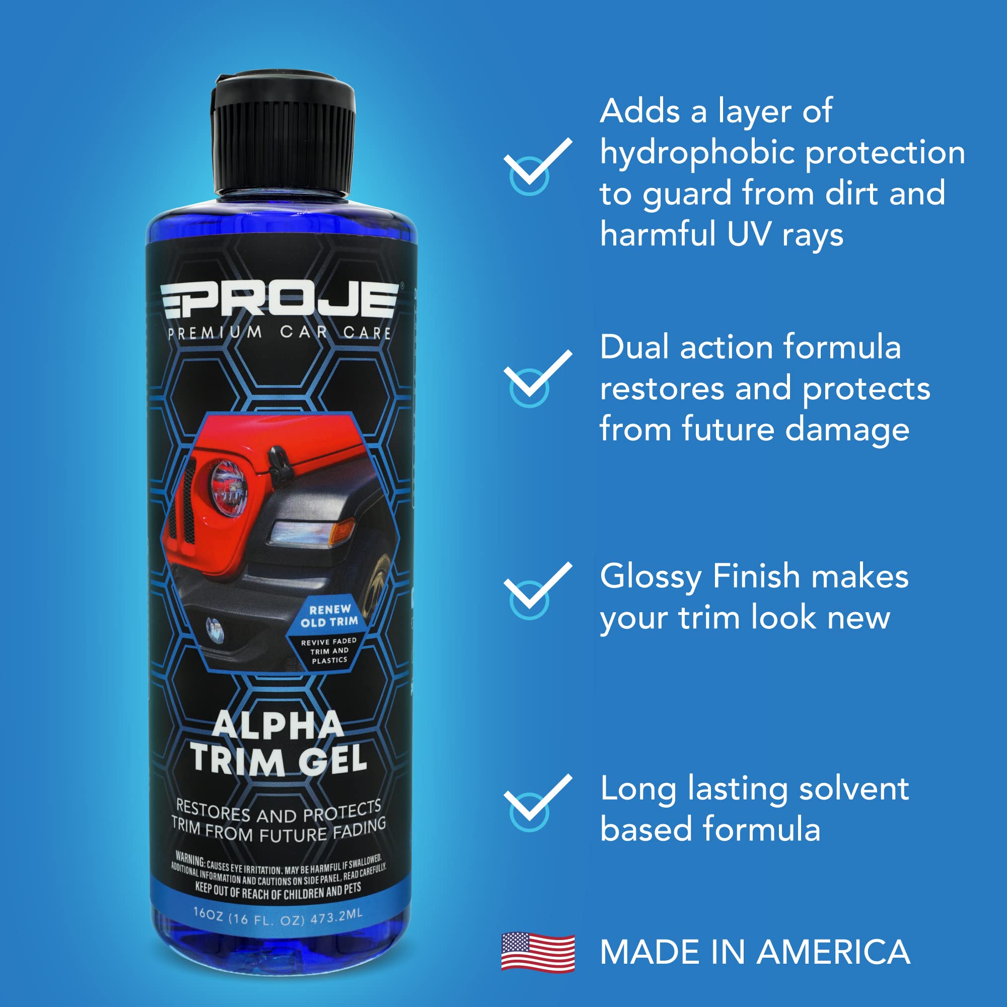PROJE' Alpha Trim Gel - Plastic Restorer for Cars - Easy to Use - 16 Fl Oz - Long Lasting Shine - Auto Detailing Supplies