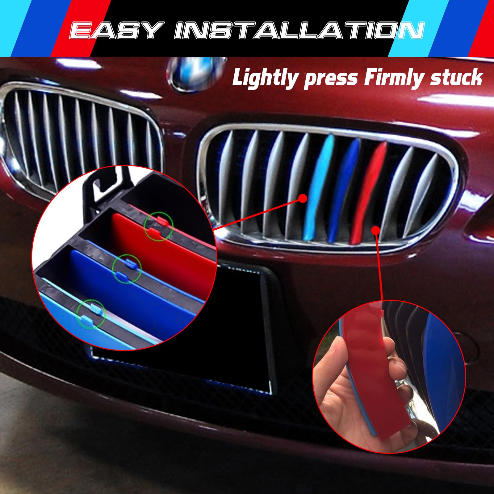 Xotic Tech M-Colored Tri Grille Insert Trims Strips, Front Center Kidney Grilles Compatible With Bmw E85 E86 Z4 2002-2008 (9 Beams)