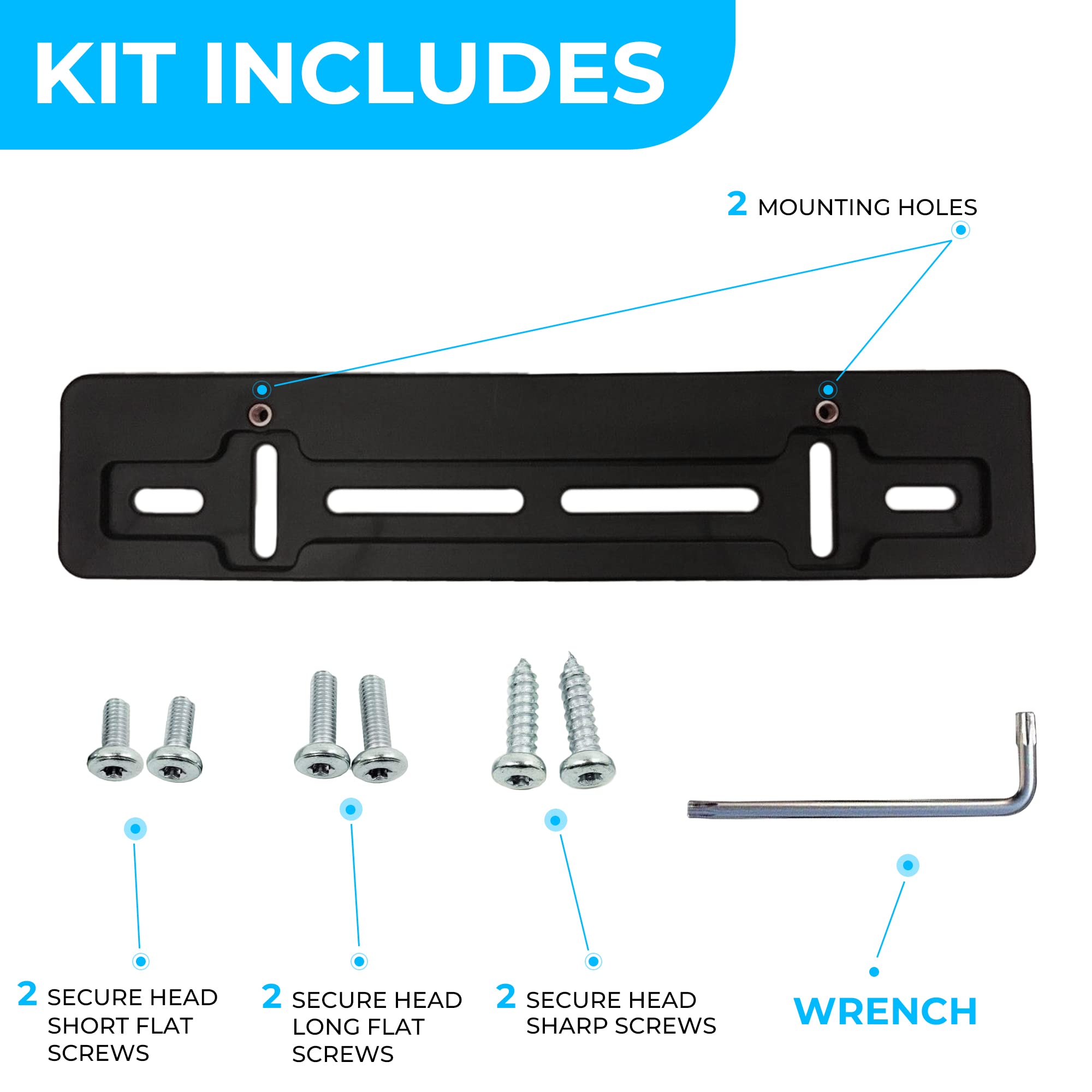 Trunknets Inc Front License Plate Mounting Bracket for Tesla Model S/X, Black, Plastic, 2012-2024