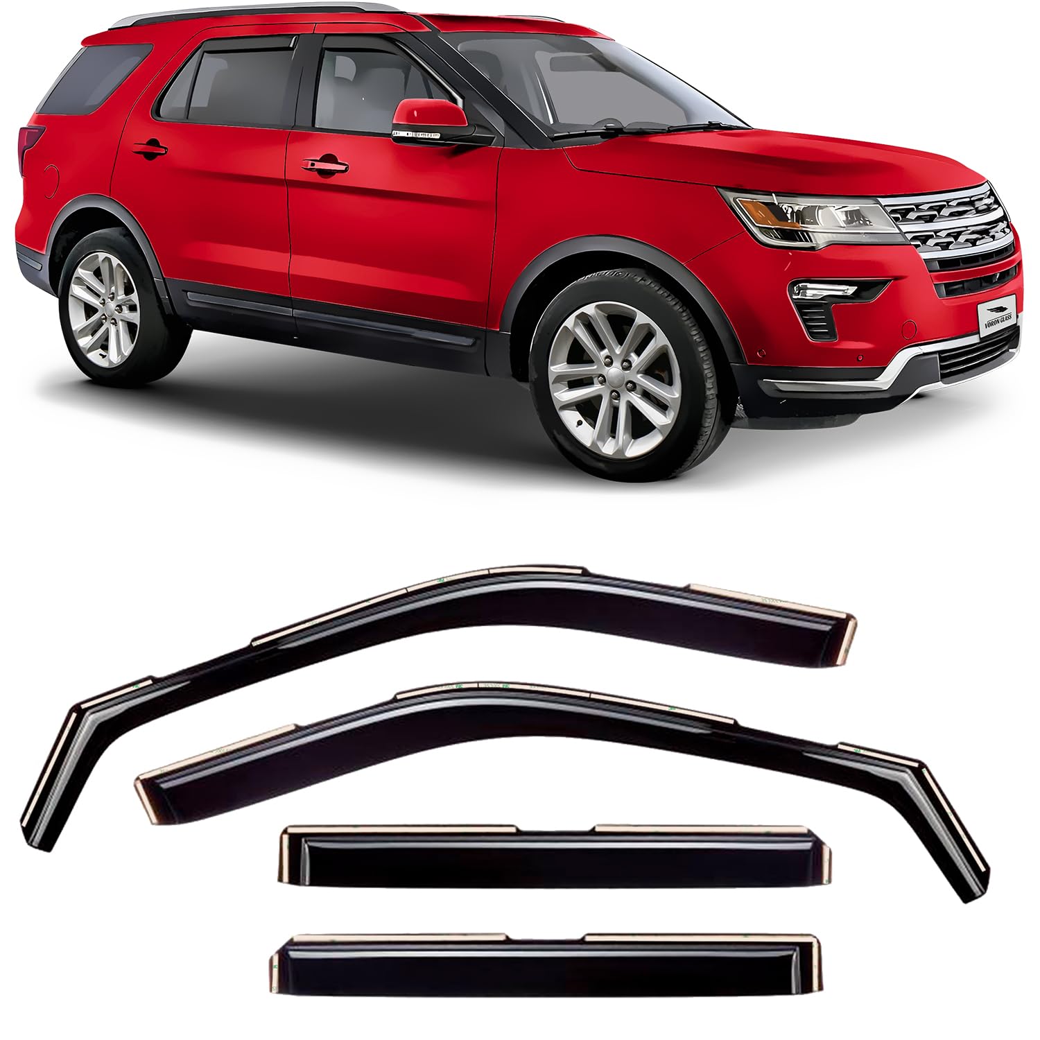 Voron Glass In-Channel Extra Durable Rain Guards For Ford Explorer 2011-2019, Window Deflectors, Vent Window Visors, 4 Pieces -