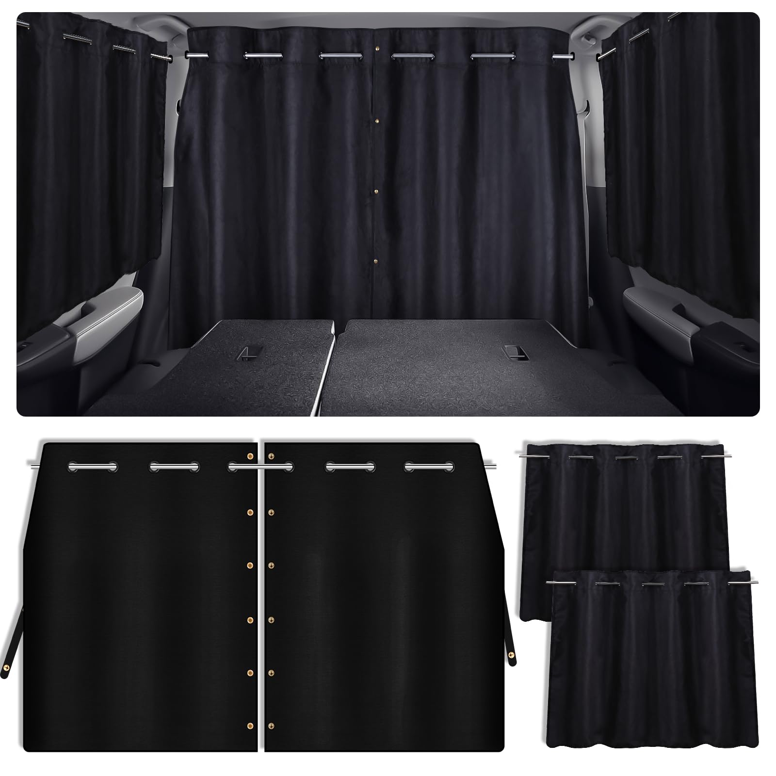 Zatooto Car Window Shades With Rods Set Of 3, Car Shades For Back Windows Baby & Privacy Blackout Car Divider Curtain Opaque Sue