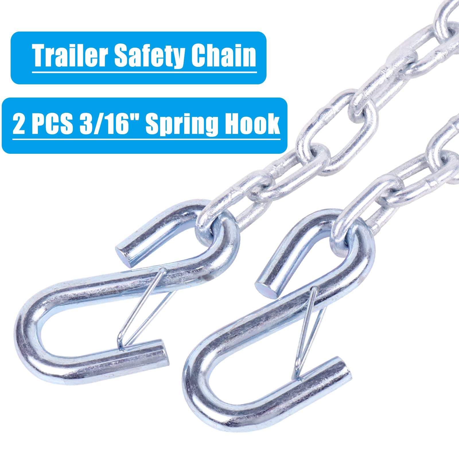 Tnyeobae 48 '' Trailer Safety Chain With 3/16 '' Spring Hook,Grade-30 Metal Safety Chain Kit 2000 Lbs(Pack Of 2)