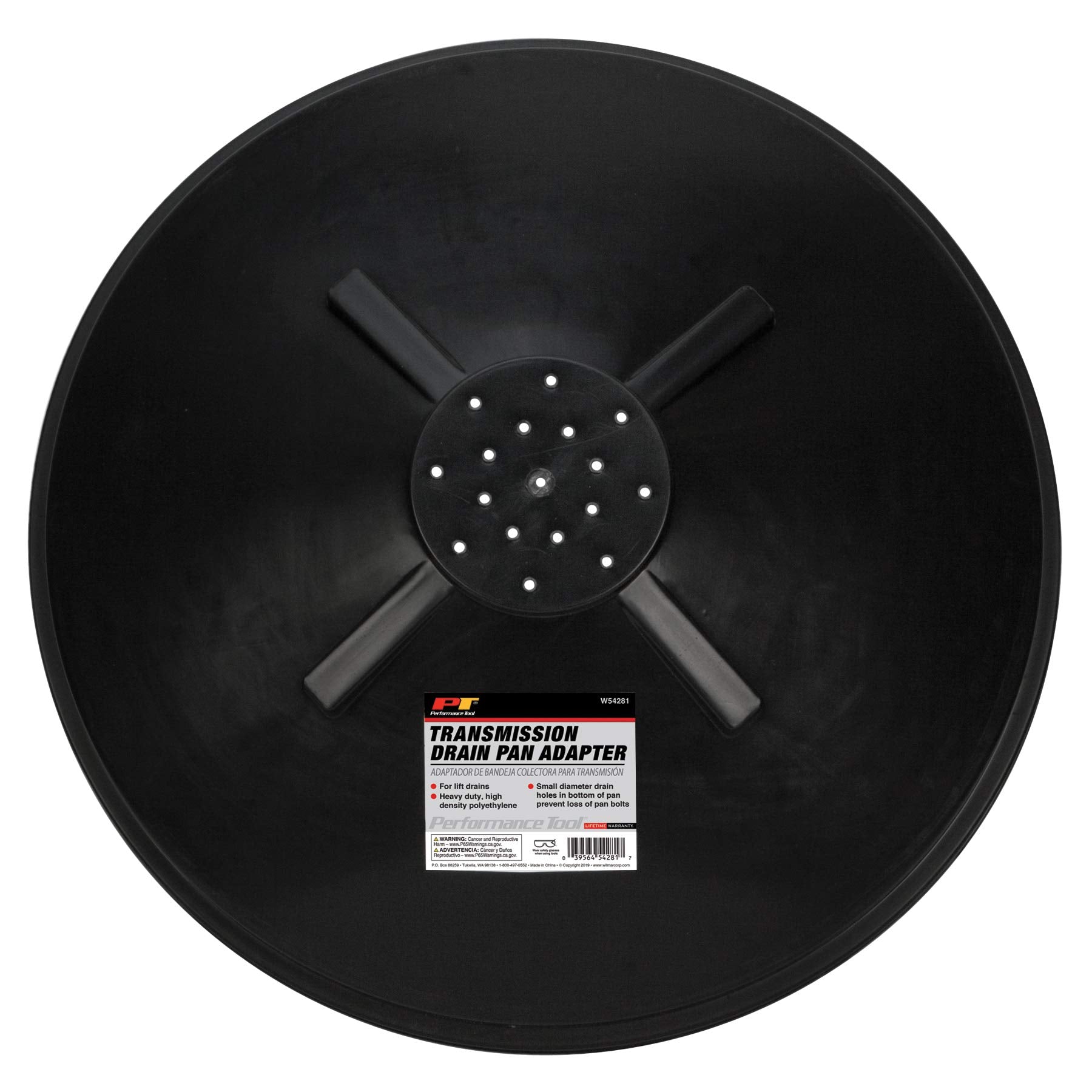 Performance Tool W54281 Heavy Duty Transmission Drain Pan Adapter, 24" Polyethylene, Black with Small Diameter Drain Holes