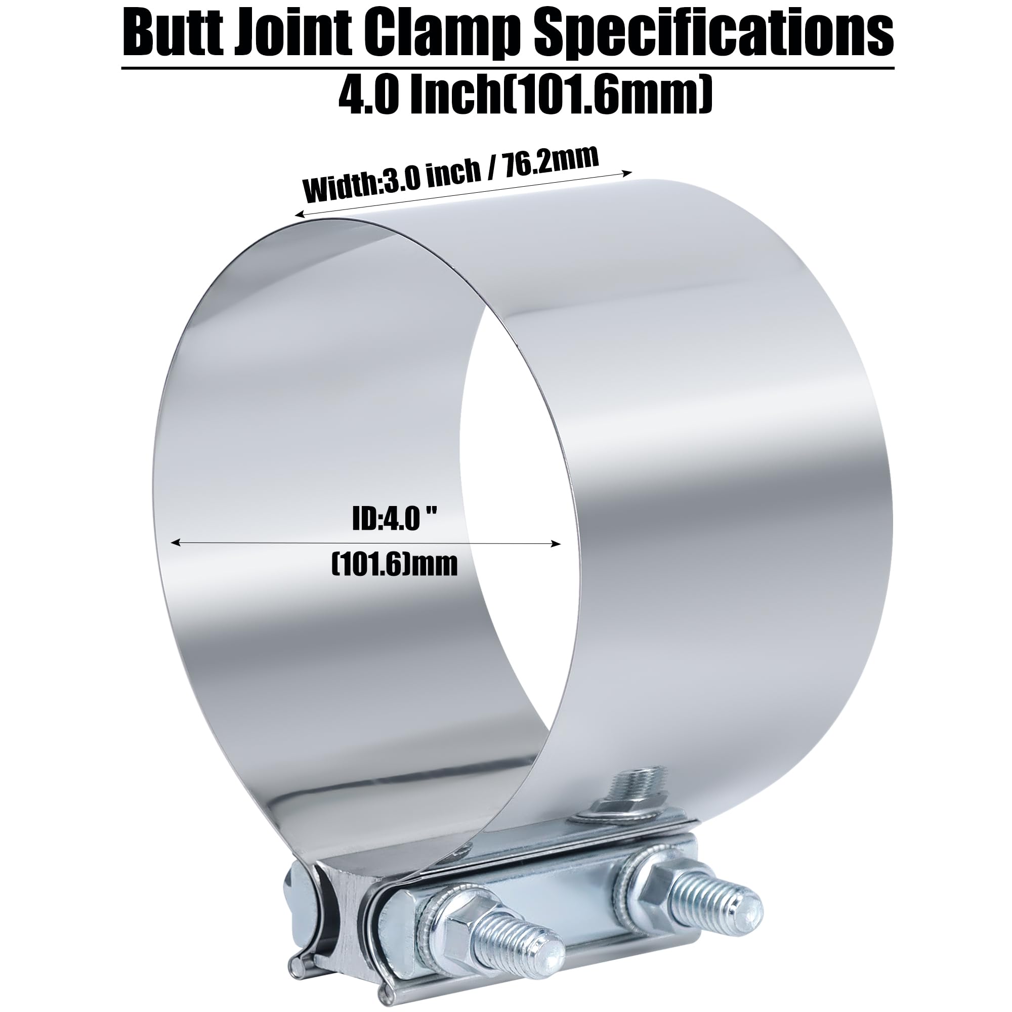 Vitonsbay 4 Inch Exhaust Clamp,4 In Butt Joint Exhaust Muffler Pipe Band Clamp Sleeve Coupler Stainless Steel(4Pcs)