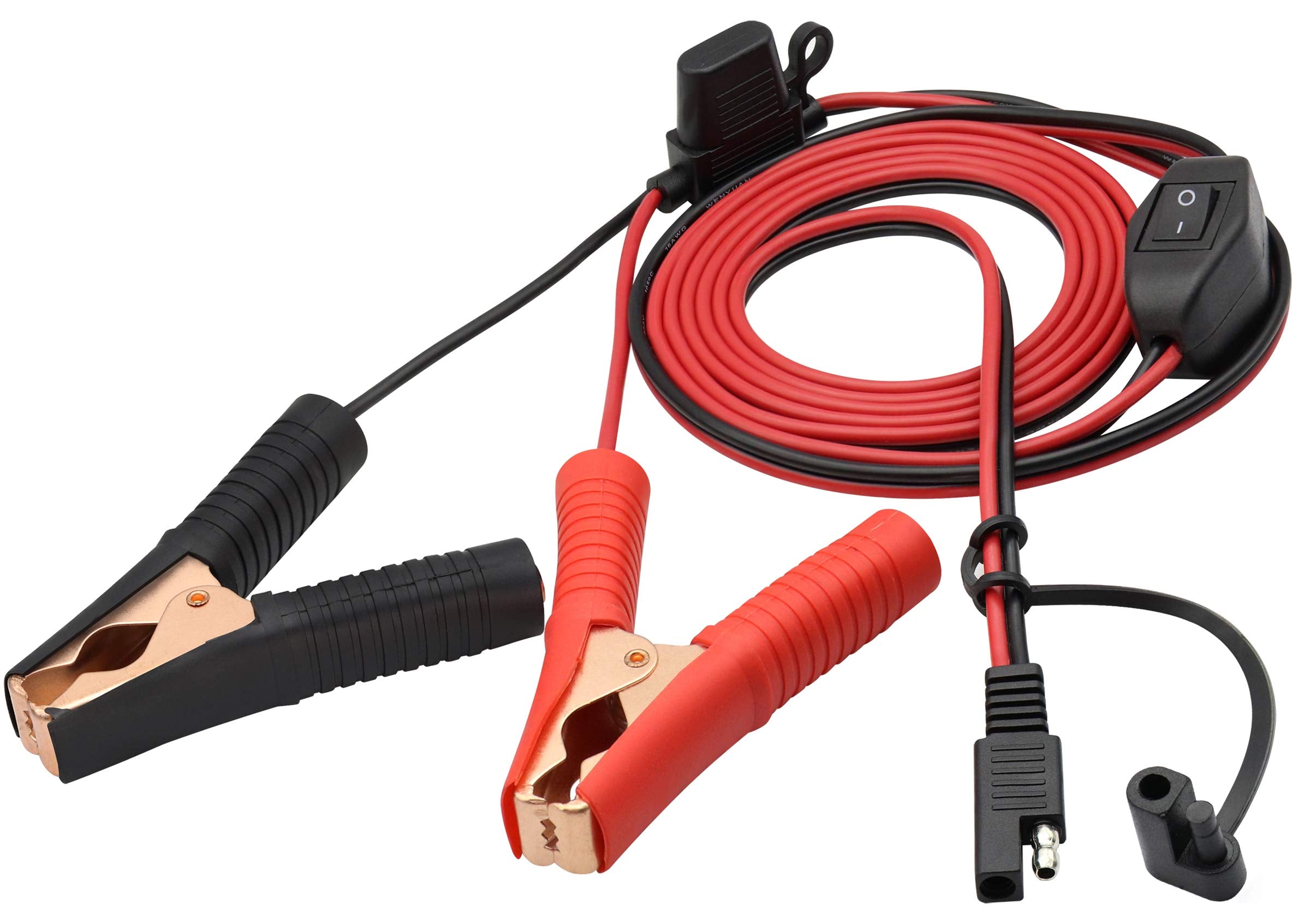 Aaotokk Crocodile Clip Cable 16 Awg Wire Harness Sae To Battery Alligator Crocodile Clip12V Dc Extension Cord With Switch And Fu