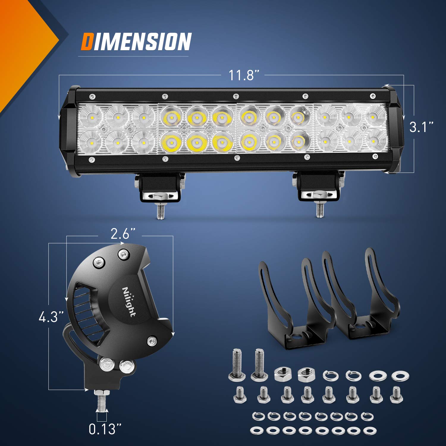Nilight 72W LED Light Bar Combo with 2x 18W Pods & Wiring Harness - 12 Inch, Off-Road, Truck, SUV, ATV, UTV, Boat Lighting Solution