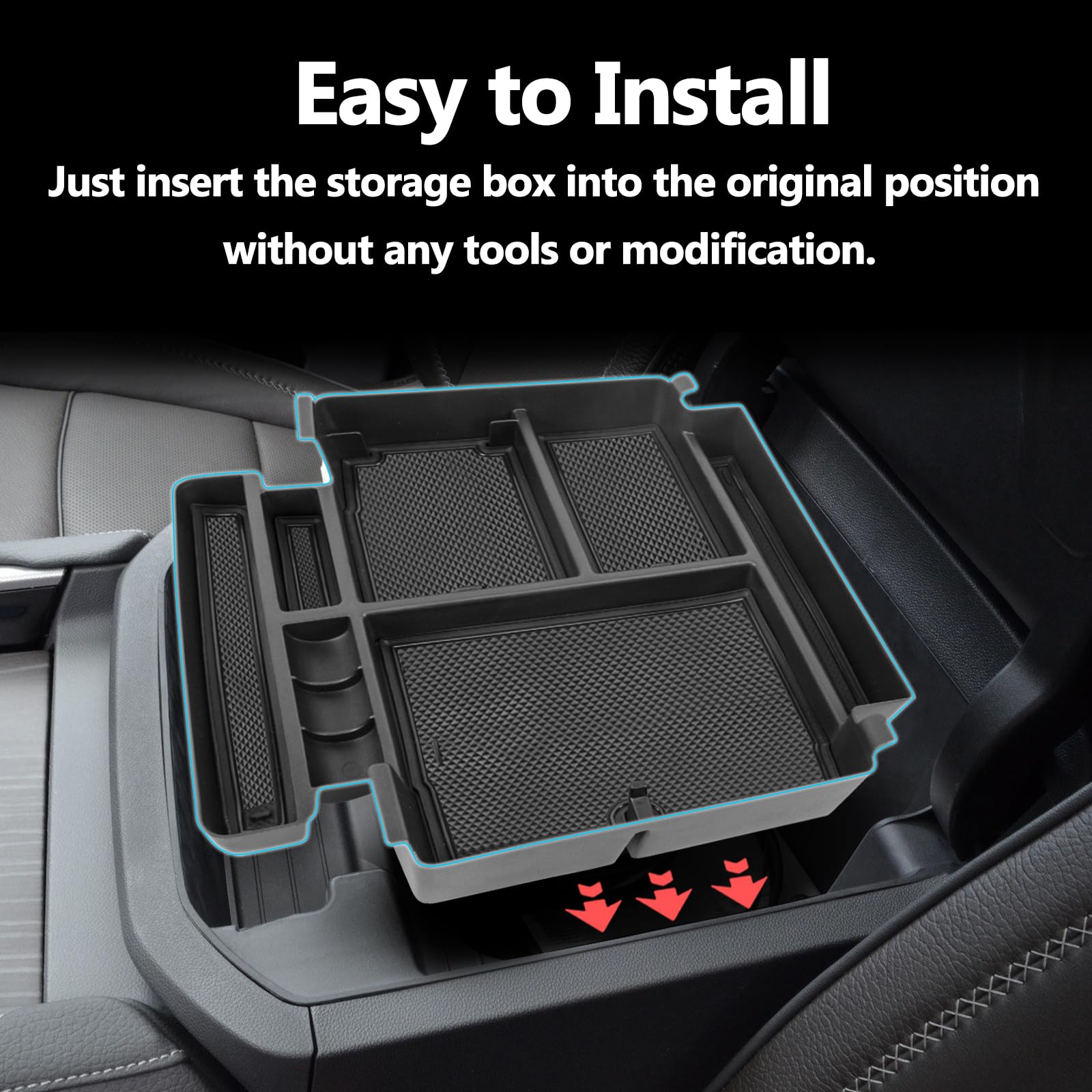 Neepiar Center Console Organizer Tray for 2021-2025 GMC Yukon Denali & Chevy Suburban/Tahoe - Black ABS Plastic, Model NP-YuKon-ARMREST-DD
