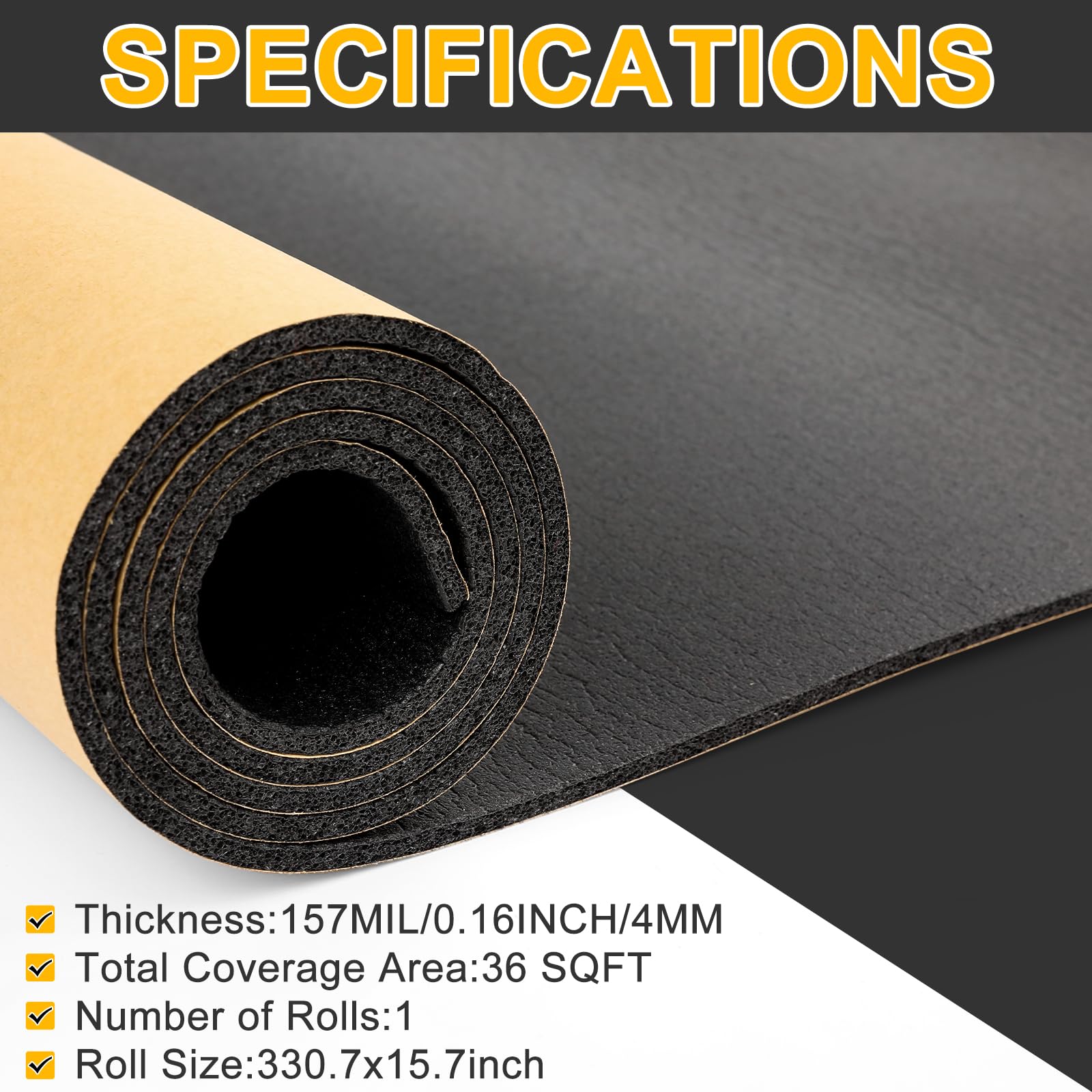 VOISEN Sound Deadening Mat, 36 sqft, 4mm Thick PE Foam, Black, Car Sound Deadening Material & Heat Barrier