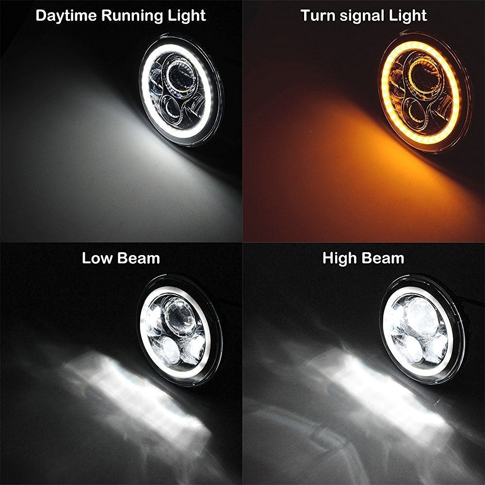 AMUNIESUN Compatible With Mazda Miata MX5 MX-5 1990-1997 H6024 Pair Headlight Lights Halo Angel Eye White DRL Amber Turn Light w