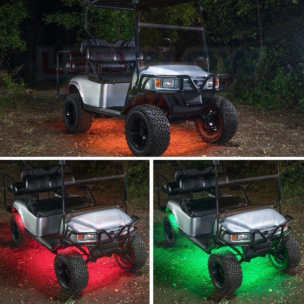 LEDGlow 4pc Expandable Million Color LED 4-Seater Golf Cart Underglow Accent Neon Lighting Kit for EZGO Yamaha Club Car - Fits 1