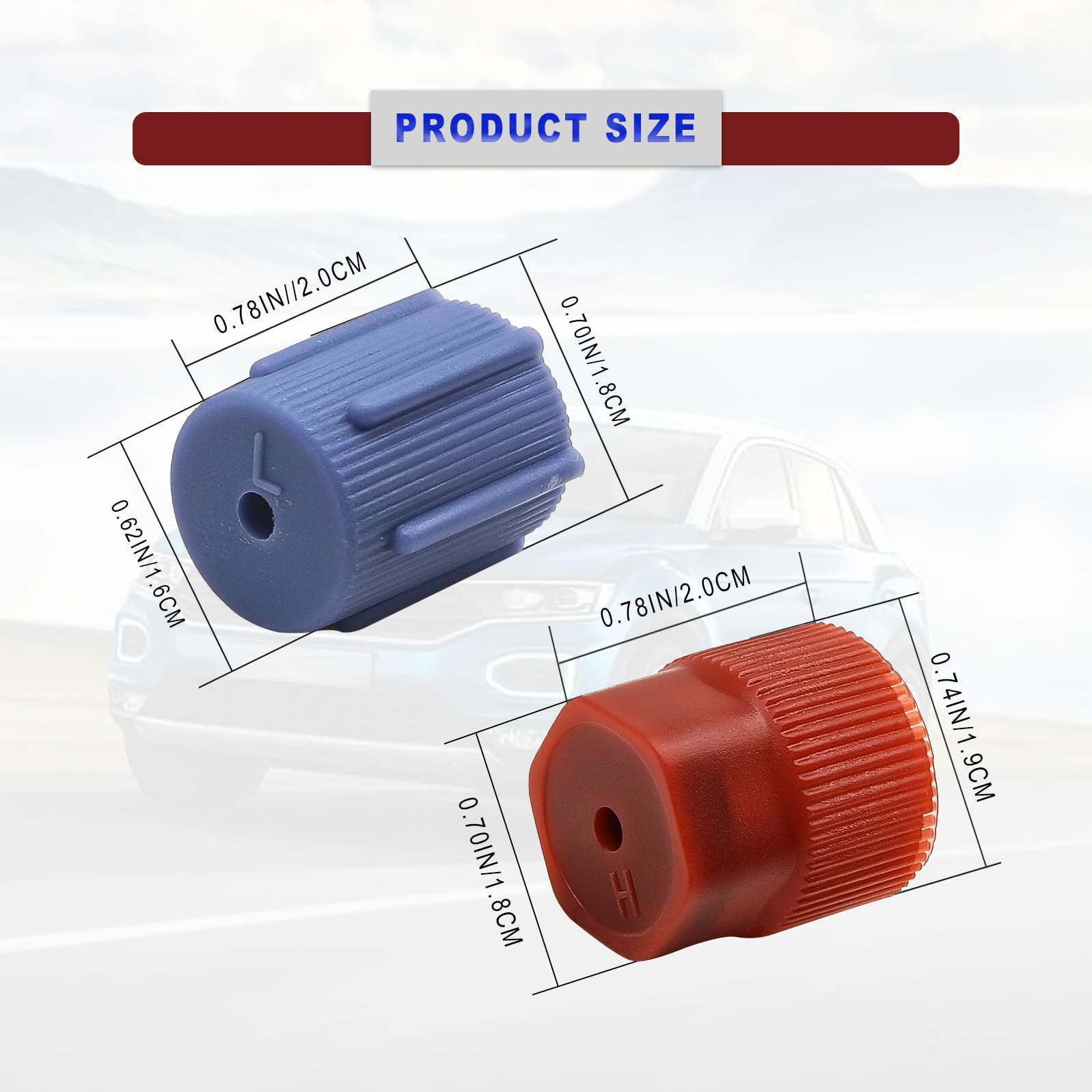 10Pcs R134a Cap A/C Cap 13mm & 16mm Air Conditioning Service AC System Charging Port Caps, 5 Sets Blue Low Side and 5 Sets Red H