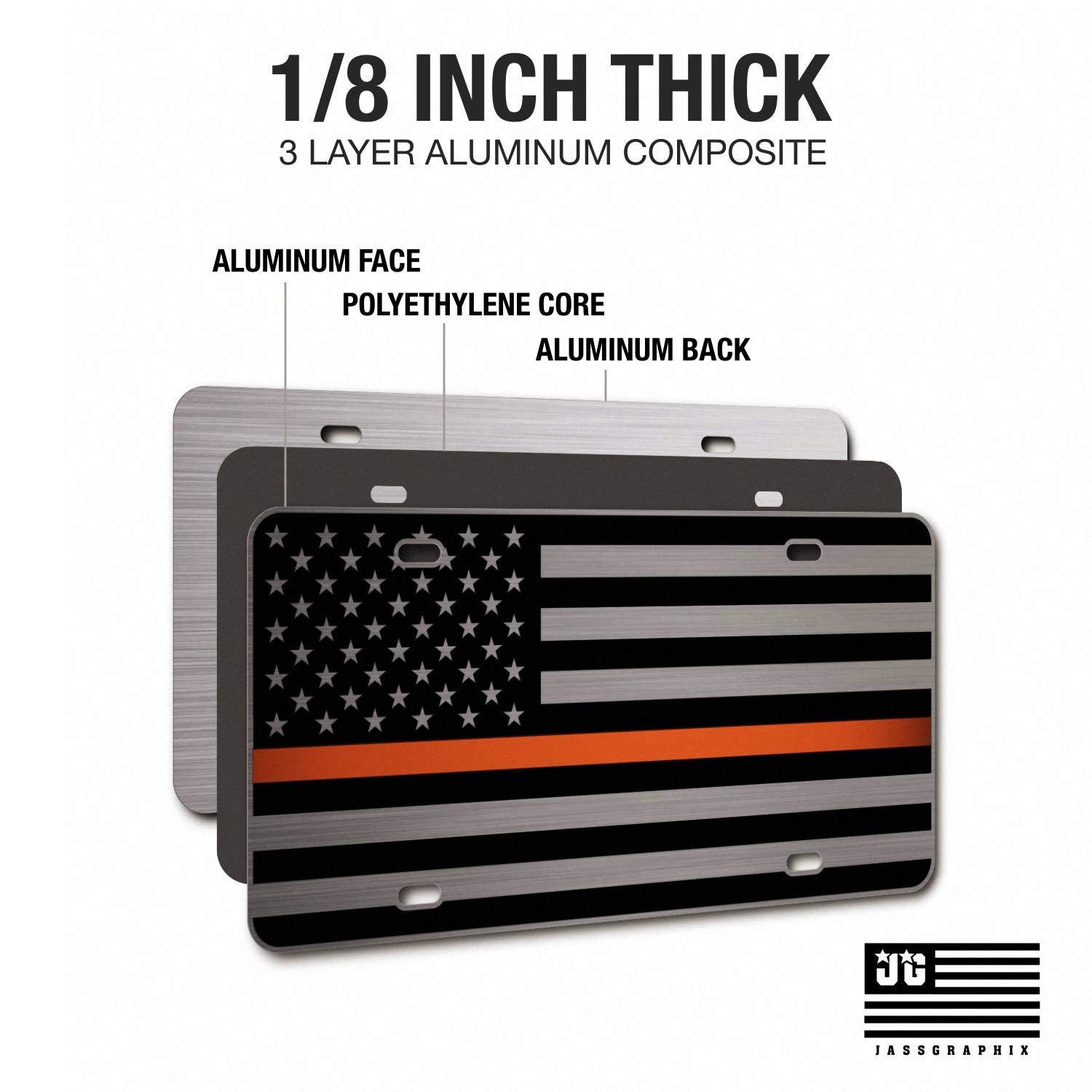 Jass Graphix Sar Ems Thin Orange Line American Flag License Plate Search And Rescue Matte Black On 1/8'' Brushed Aluminum Compos