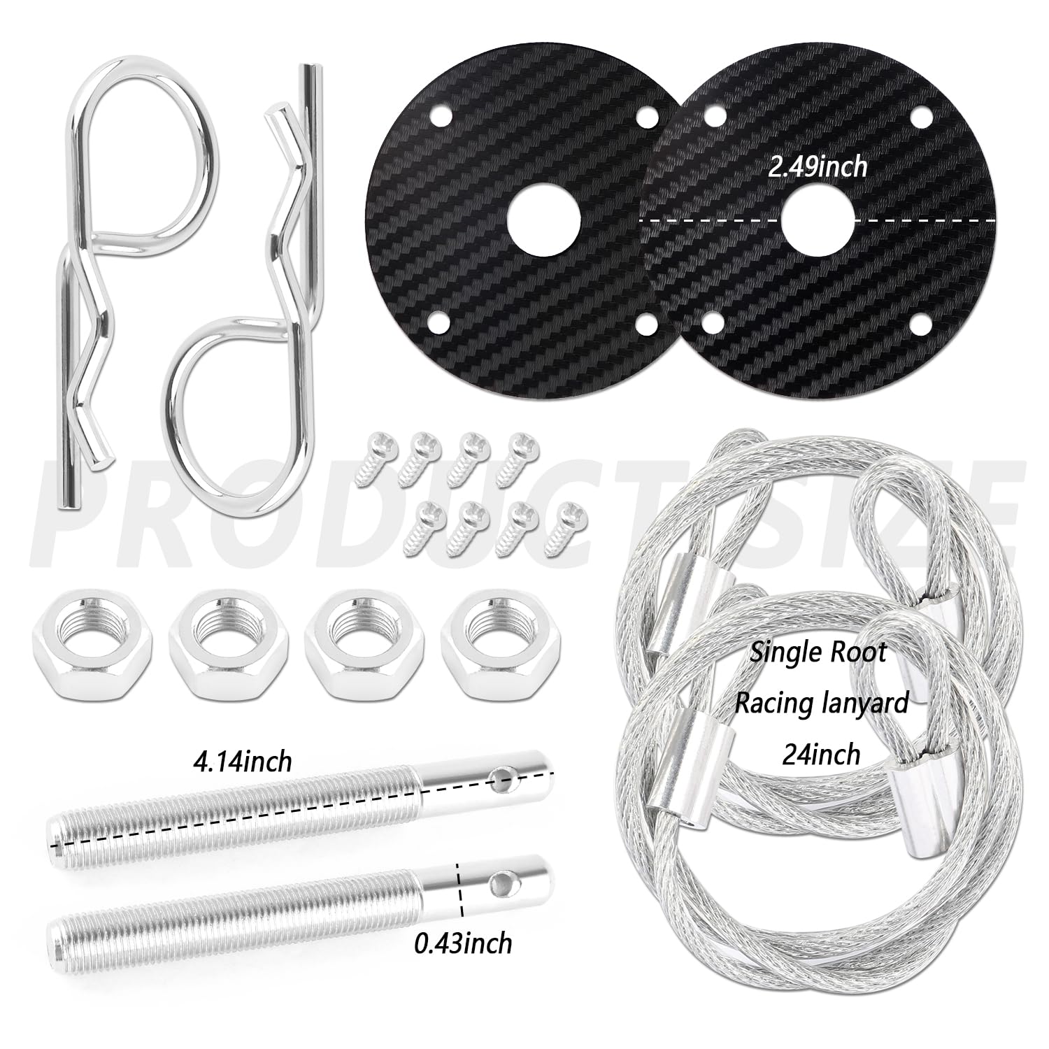 IHOTDER Stainless Steel Car Hood Pins Kit - Quick Release, 4.13"x2.49", Carbon Fiber Black, Reduces Shaking, Universal Automotive Accessory