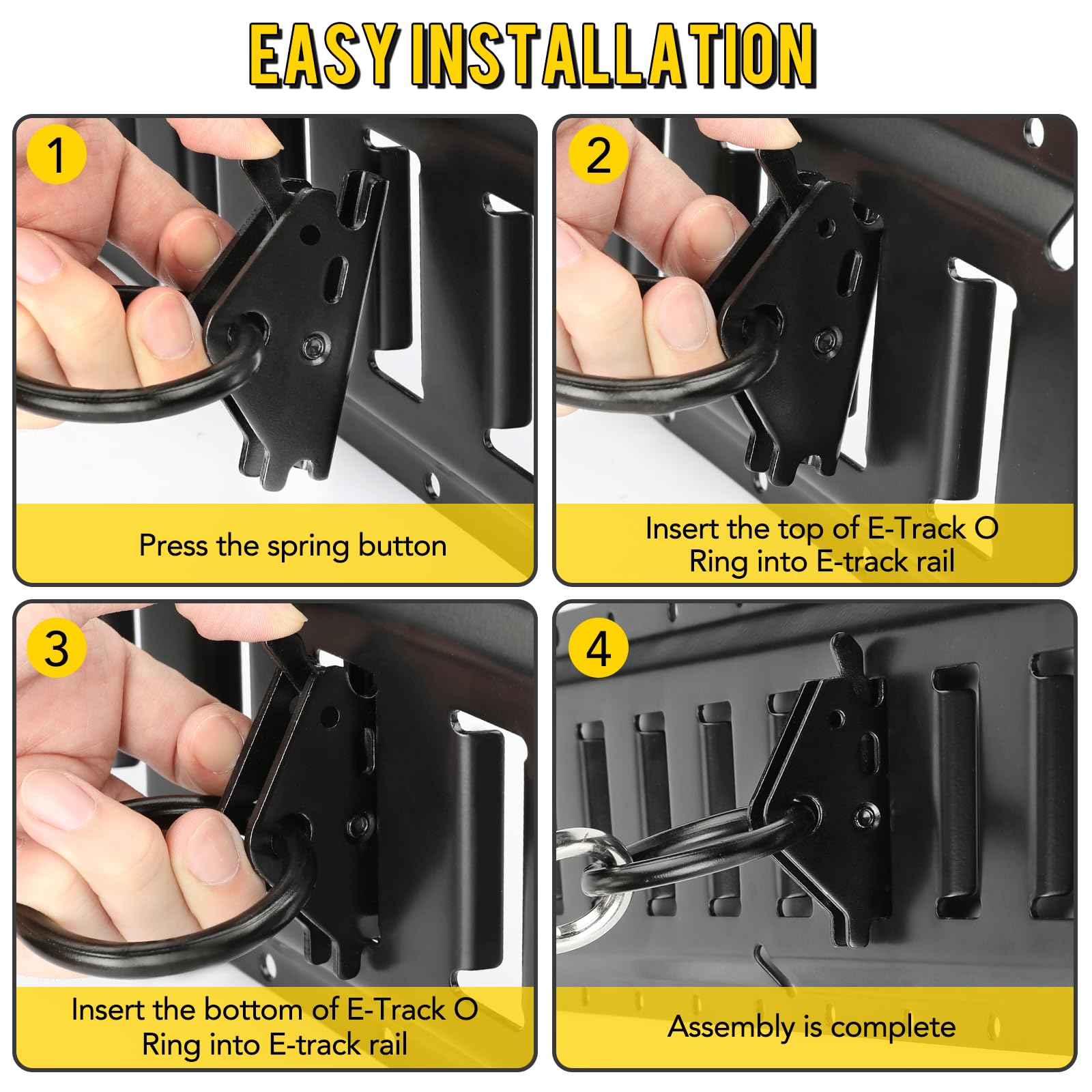 Eapele 10Pcs Steel E-Track O Ring Tie-Down Anchors, Secure Cargo In Enclosed/Flatbed Trailers, Trucks, Load Limit Of 1500Lb(Blac