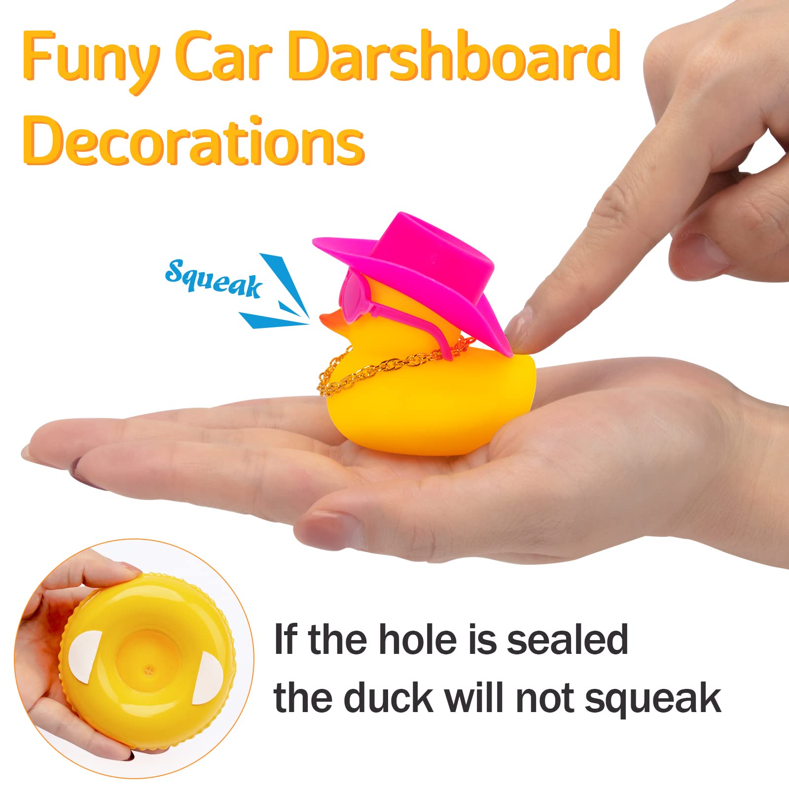 wonuu Car Rubber Duck Dashboard Ornament - Small Rubber Decoration with I_red Heart Glasses & Pink Hat