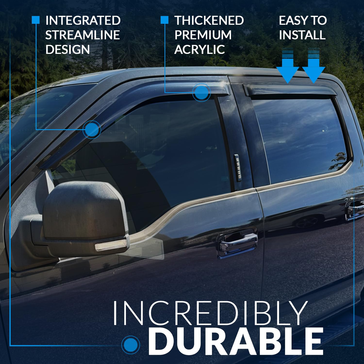 TuningPros WV-981 Outside Mount Window Visor Deflector Rain Guard Dark Smoke 4 Pcs