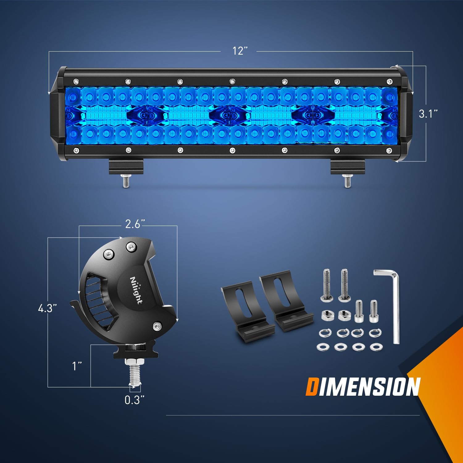Nilight 12 Inch Led Light Bar Blue Triple Row 240W Spot Flood Combo 30000Lm Driving Boat Off Road Fishing Hunting Emergency Safe