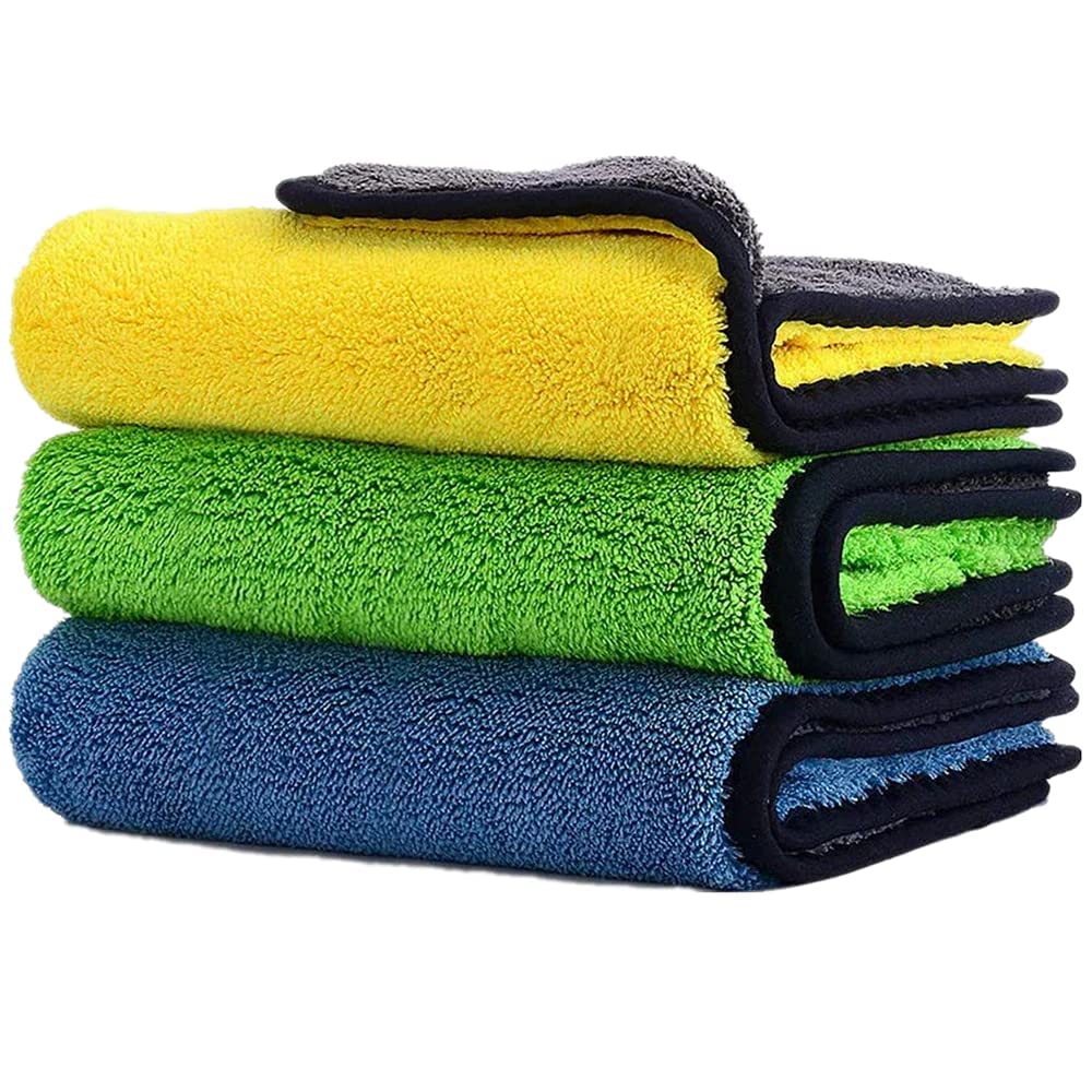 DVELLZY Heavy Microfiber Cloth for Car Cleaning | Pack of 3 | 800 GSM Extra Thick DoubleSided Plush Towels | LintFree & Scratc