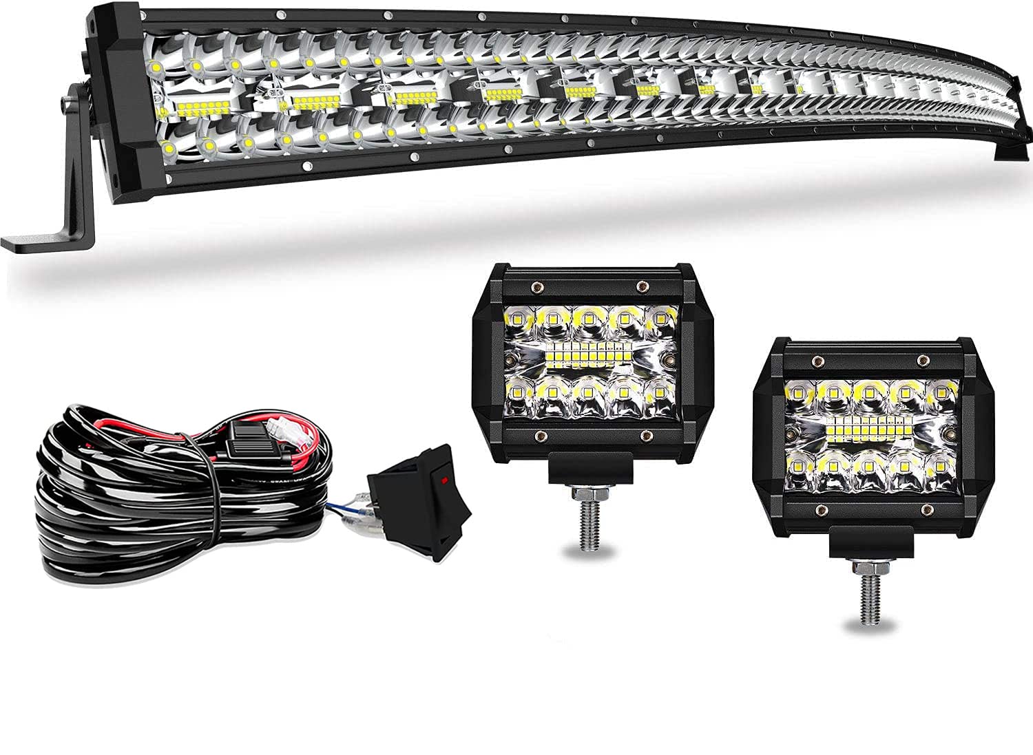 52 Led Light Bar Curved Dakride Triple Row 1122W Flood Spot Combo Beam Off Road Lights 2Pc 4Inch 60W Spot Driving Fog Lights With Rocker Switch Harness Wiring For Trucks Atv Utv Jeep Boat Pickup -Like New
