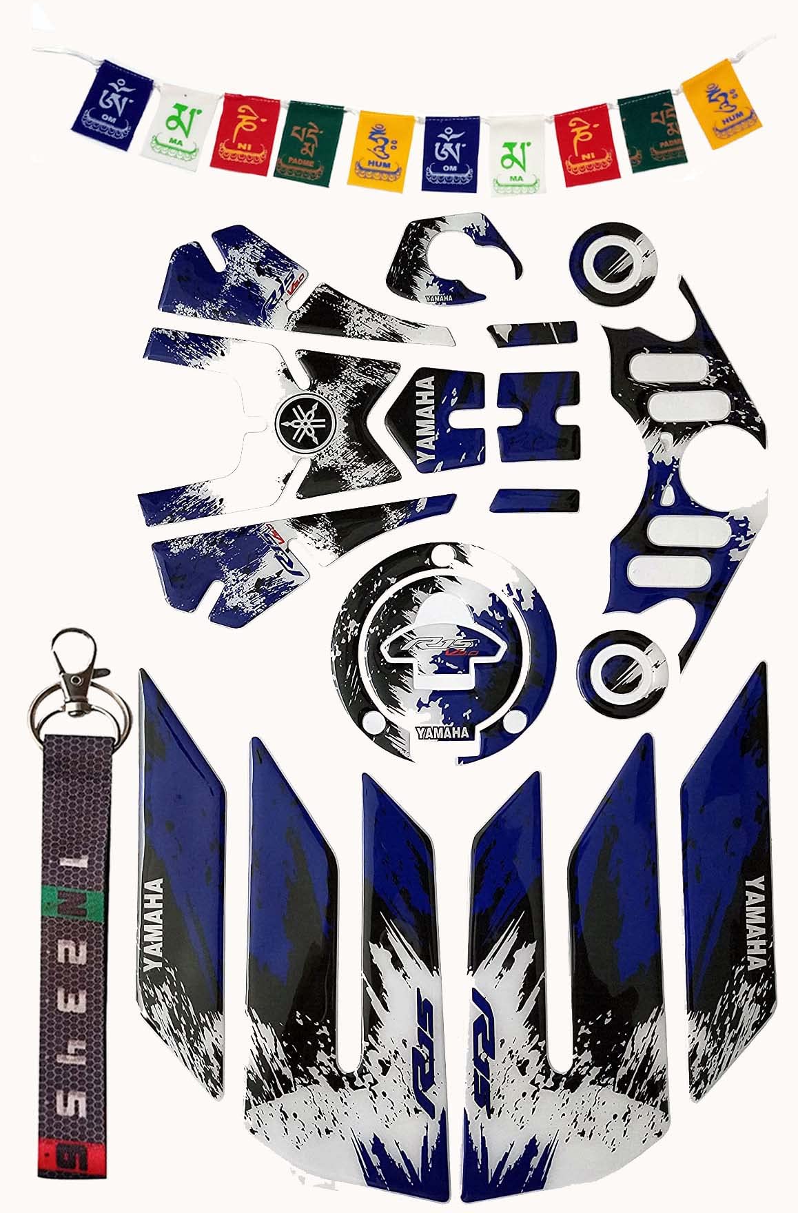 A1Graphix Tank Pad Scratch Protector Fuel Cap Protector Decals Sticker With Side Knee Pad For R15 V3+ Keyring+Flag