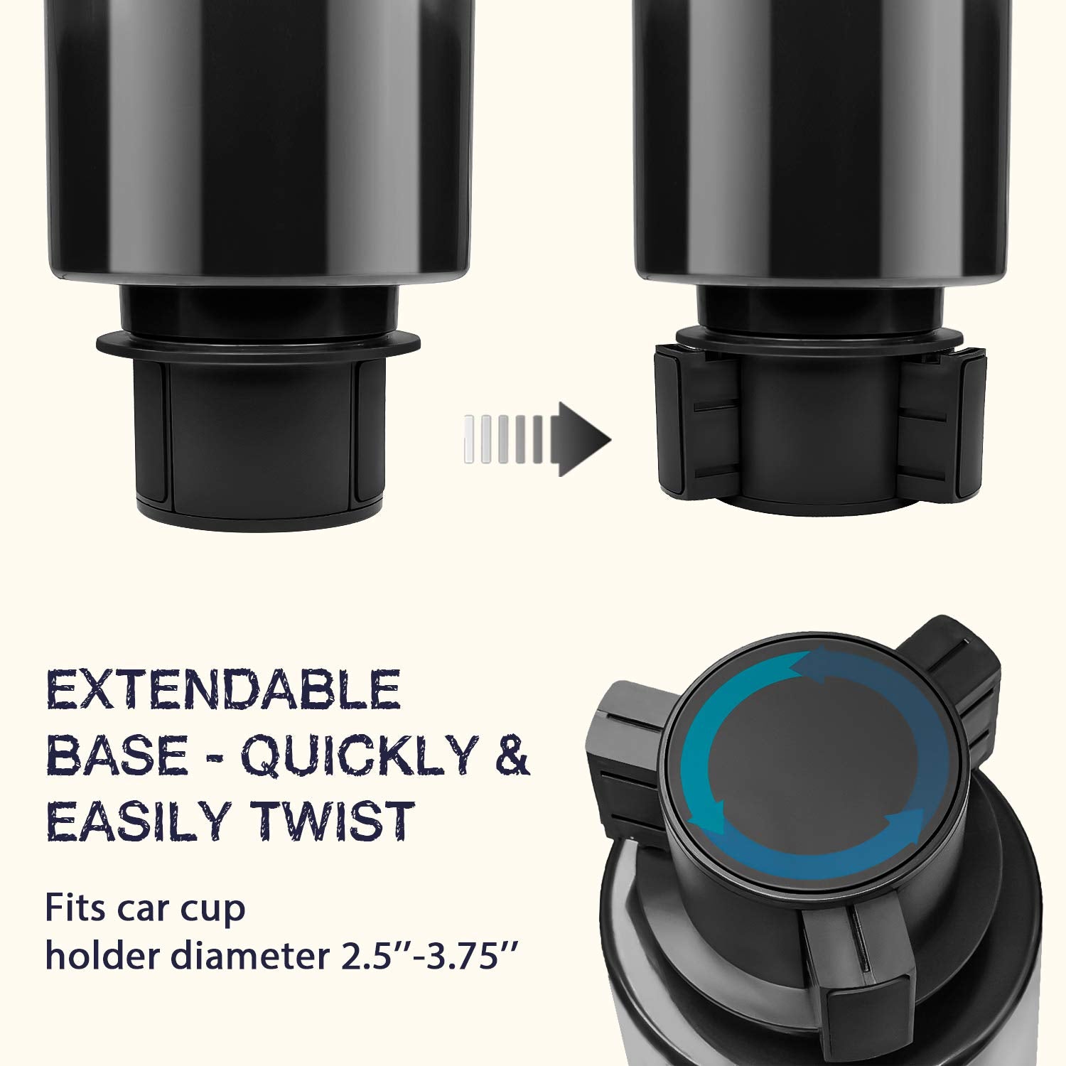 Seven Sparta Car Cup Holder Expander, Adjustable Base, Compatible with Hydro Flasks & Yeti Ramblers, Black, Model CP1210