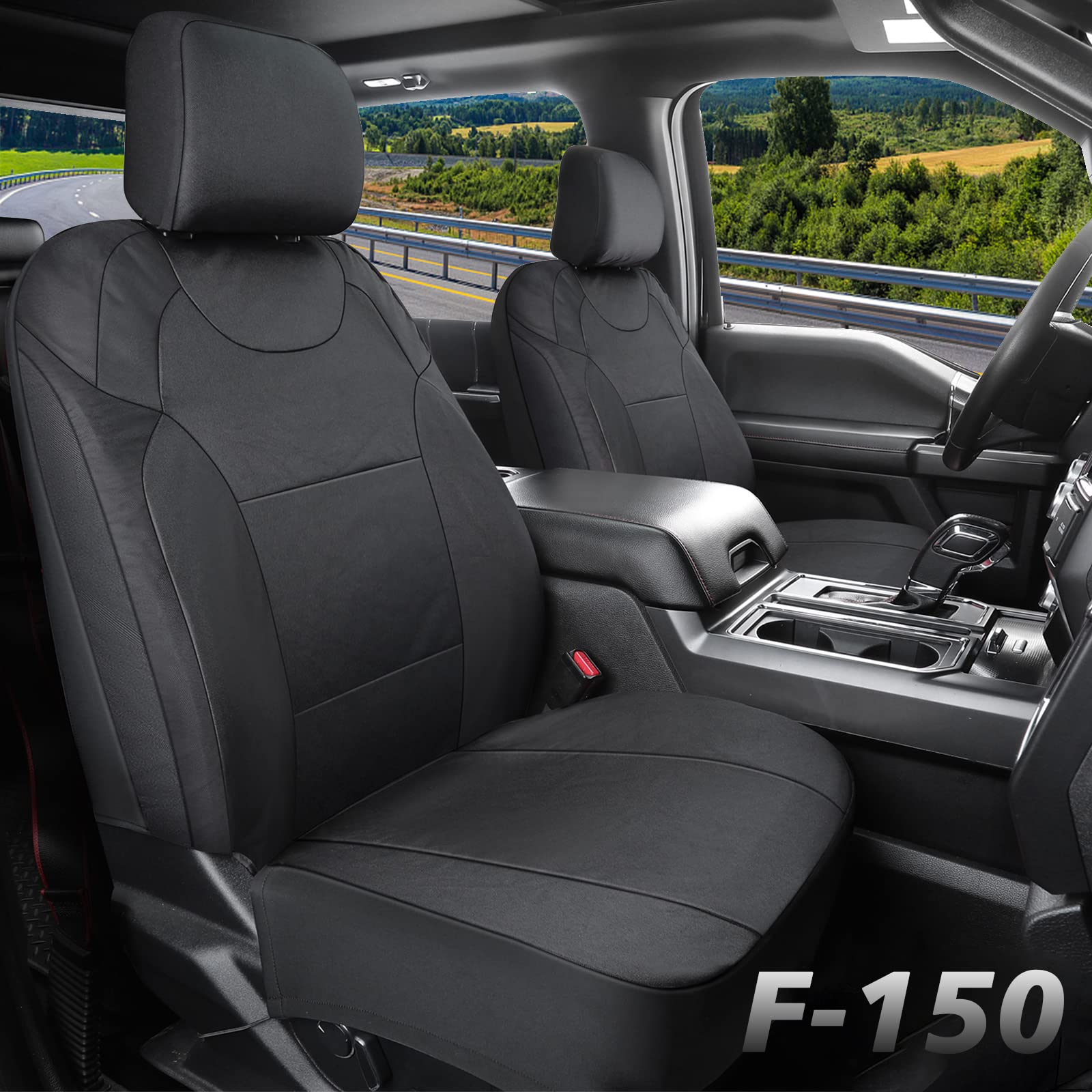 Coverado Front Seat Covers, Waterproof Oxford Seat Protector For Car Seat Cushions For Kids & Dogs, Compatible With 2015-2024 Ford F150 & 2017-2024 Ford F250 F350 F450 (Black, 2Pcs)