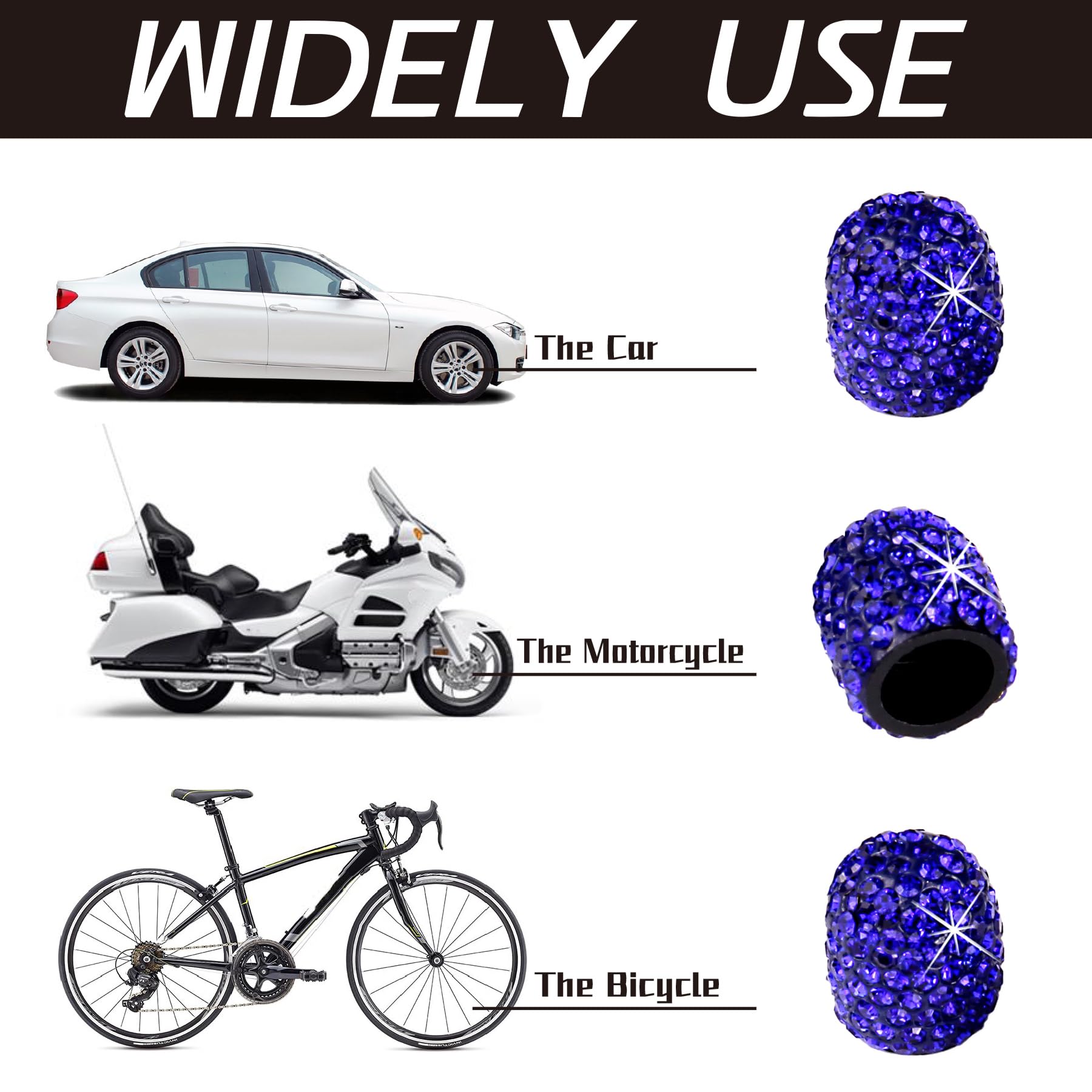 Justtop 4 Pack Handmade Crystal Rhinestone Car Tire Valve Stem Caps, Car Wheel Tire Valve, Attractive Dustproof Bling Car Access