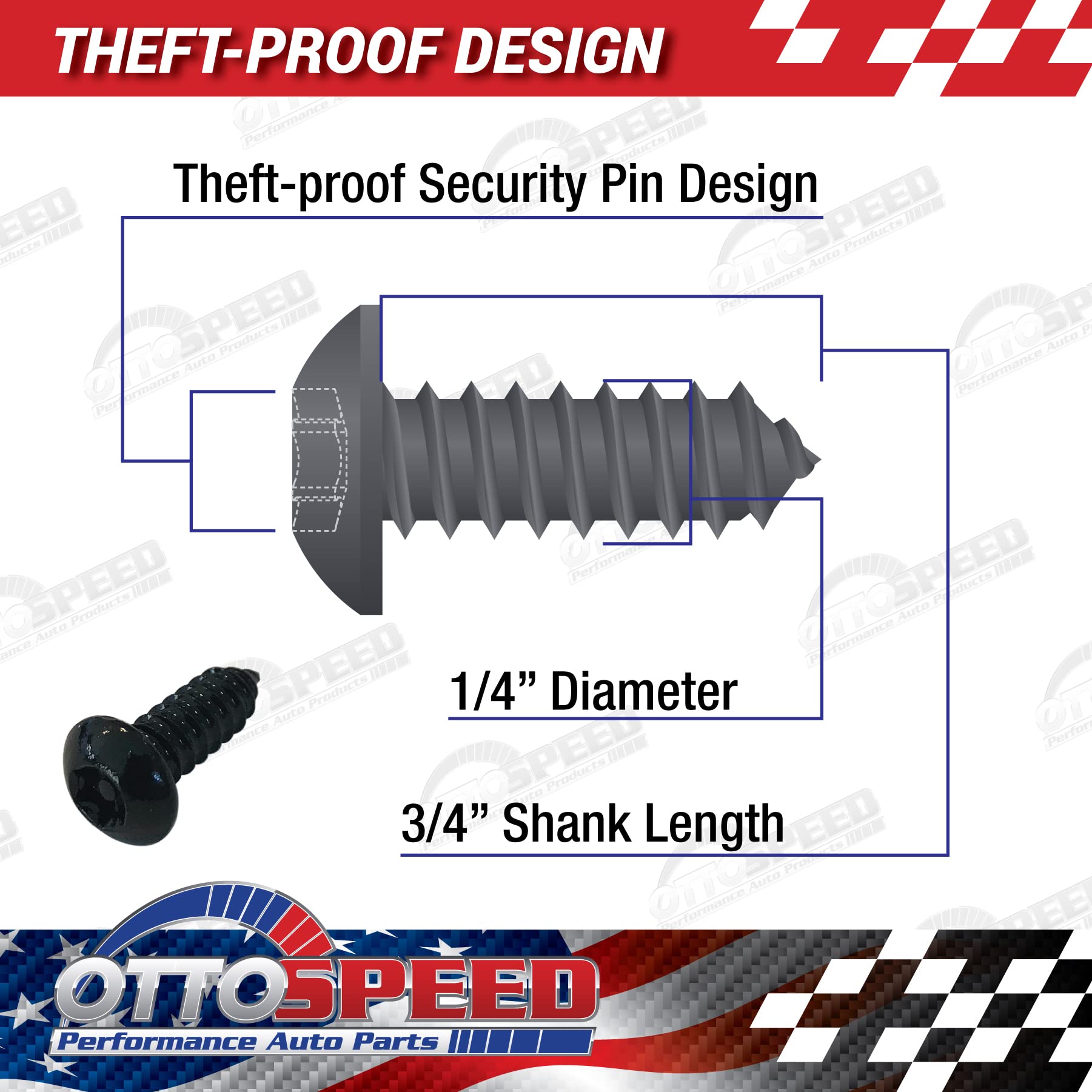 OttoSpeed Anti-Theft License Plate Screws - Rustproof Black Stainless Steel, Standard Size, Easy Installation Tools