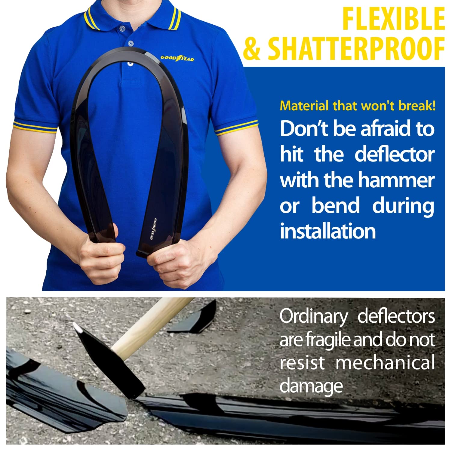 Goodyear Window Deflectors for Hyundai Elantra 2021-2025, Shatterproof Rain Guards, Polycarbonate, 4 pcs - Model GY003475