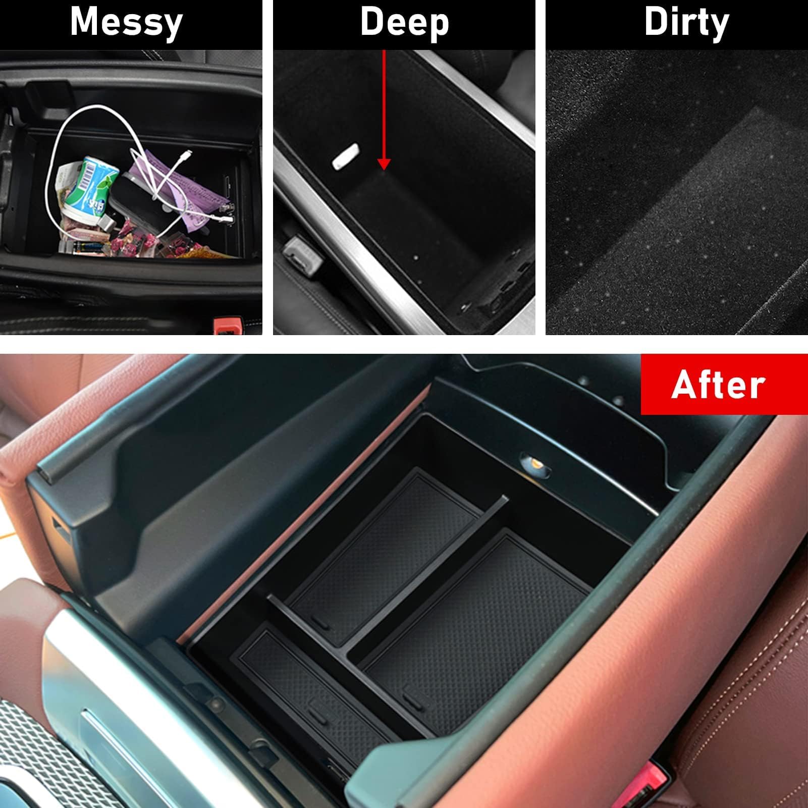 Jaronx Console Organizer for BMW X5 G05/X6 G06/X7 G07, Black Plastic Storage Tray, 2019-2024 Models