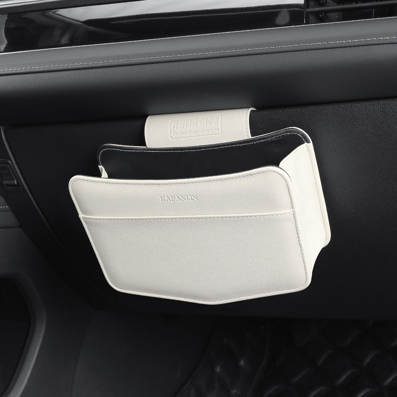KAFANLIN Car Trash Can small Leather Vehicle Trash Bin Car Dustbin Garbage Organizer Holder with Trash Bag Foldable Mini Cars St
