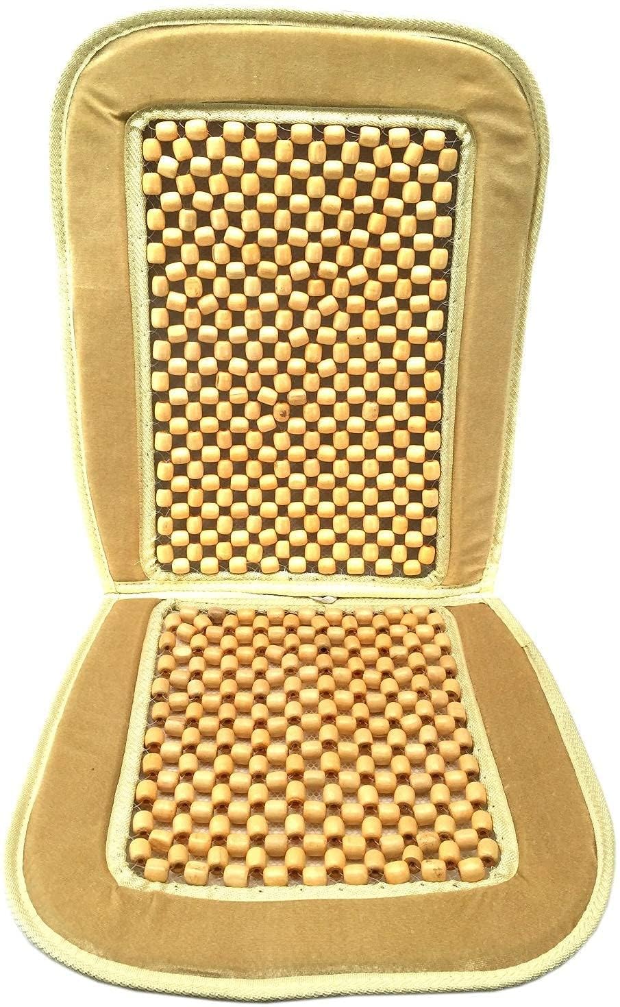 Kozdiko Car Wooden Bead Seat Cover with Velvet Fabric in Beige Colour (Pack of  1) Compatible with Ford Figo New (2015Present)