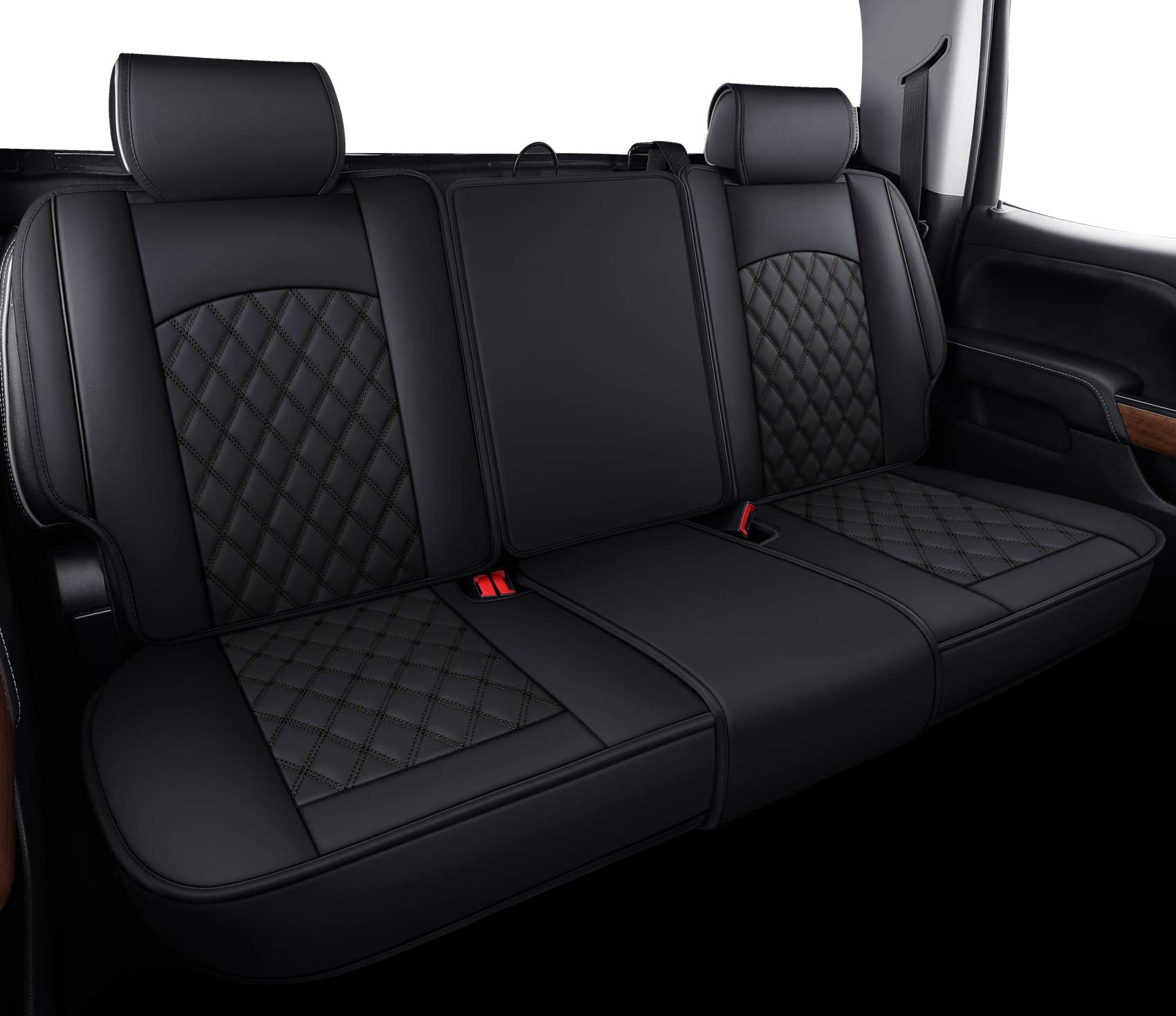 Aierxuan Back Seat Covers Compatioble With Chevy Silverado Gmc Sierra Pickup Custom Fit 2007-2024 1500 2500Hd 3500Hd Crew Double Extended Cab Waterproof Leather Split Bench (Rear Seat/Black)
