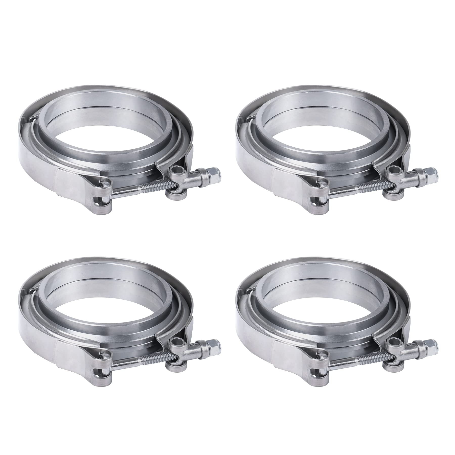 2.25 Inch V Band Clamp with Flange Male Female 4PCS Stainless Steel Universal Replacement For Exhaust Downpipe