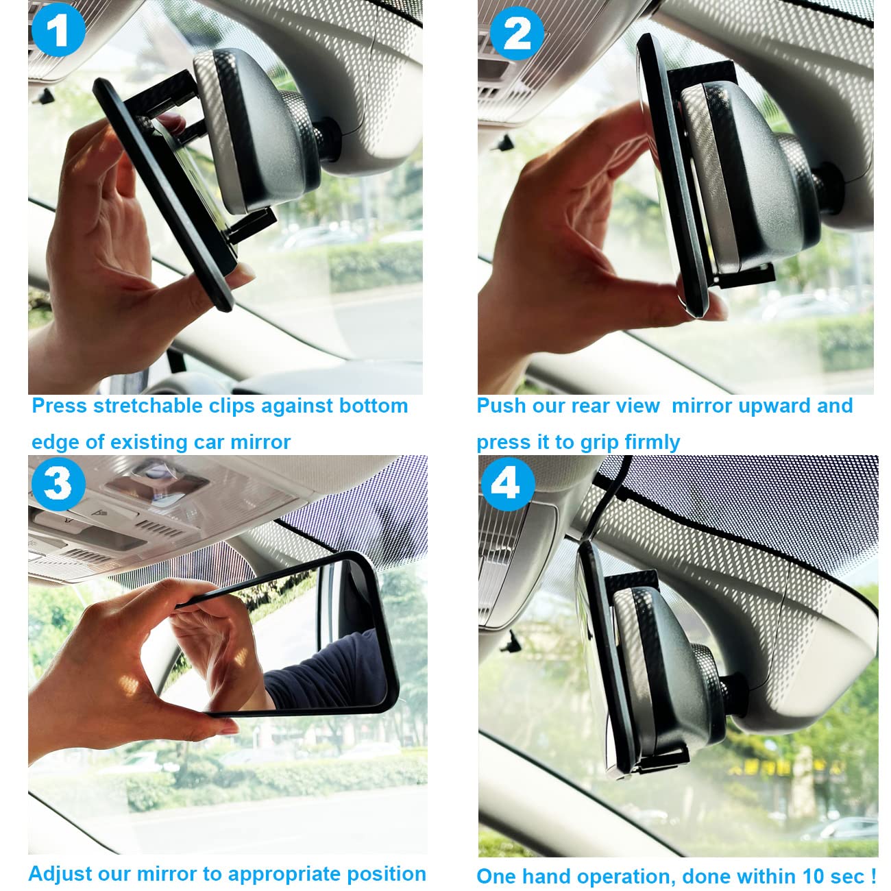 Kitbest Rear View Mirror, Universal Interior Clip On Panoramic Rearview Mirror to Reduce Blind Spot Effectively - Wide Angle - C
