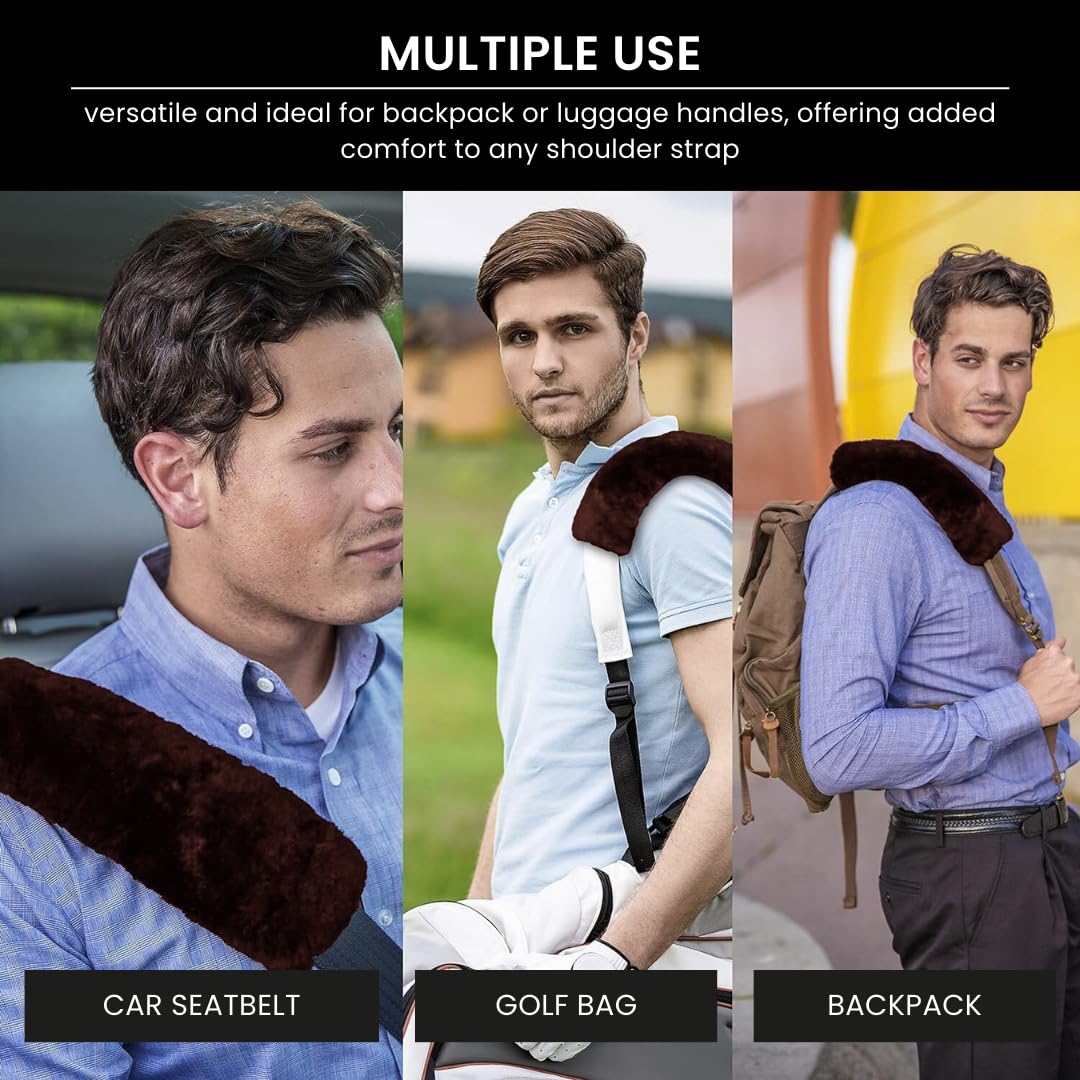 Andalus Brands 2 Pack Genuine Merino Wool Sheepskin Seat Belt Cover - Soft Shoulder Pad, Neck Cushion Protector - Authentic Car