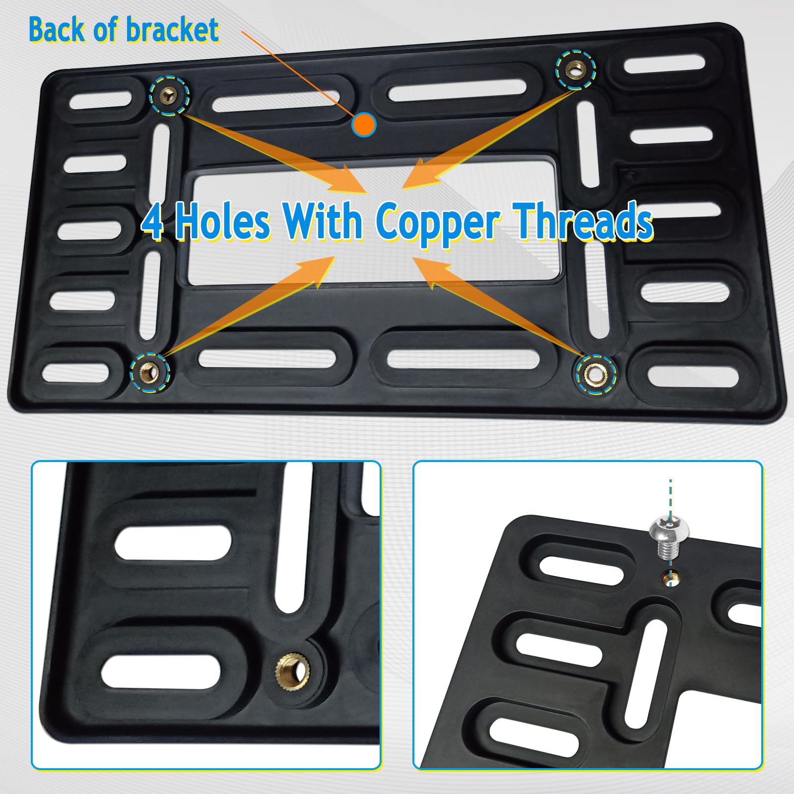 Aootf Front License Plate Bracket Holder - Universal Front Bumper License Plate Mounting Kit, 2 Drill Holes Car Tag Adapter With