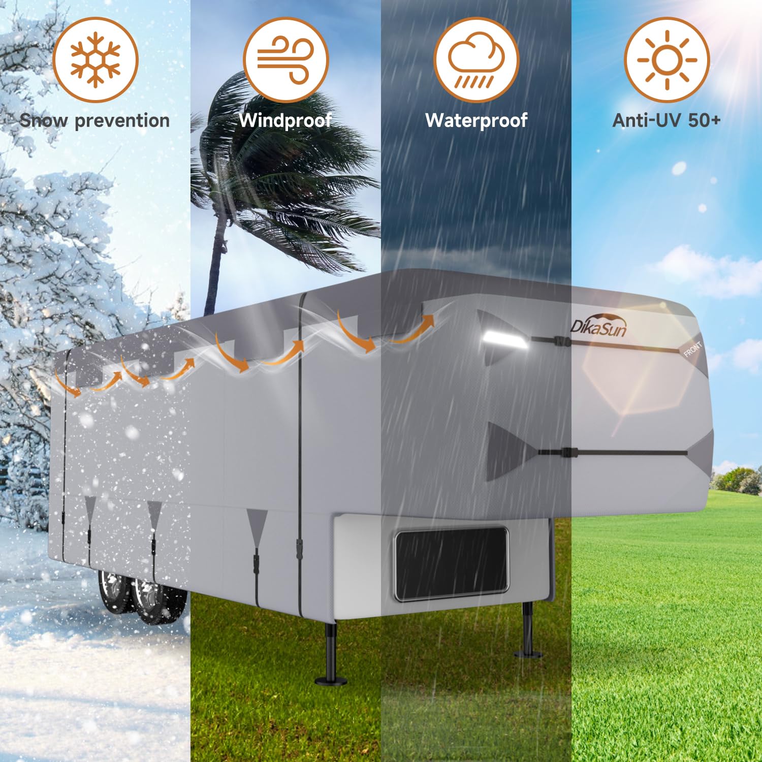 DikaSun 5th Wheel RV Cover, Waterproof & UV Protection, 31-34ft, 7-Ply Polypropylene, DK2 - Fits 5th Wheel, Windproof, Durable