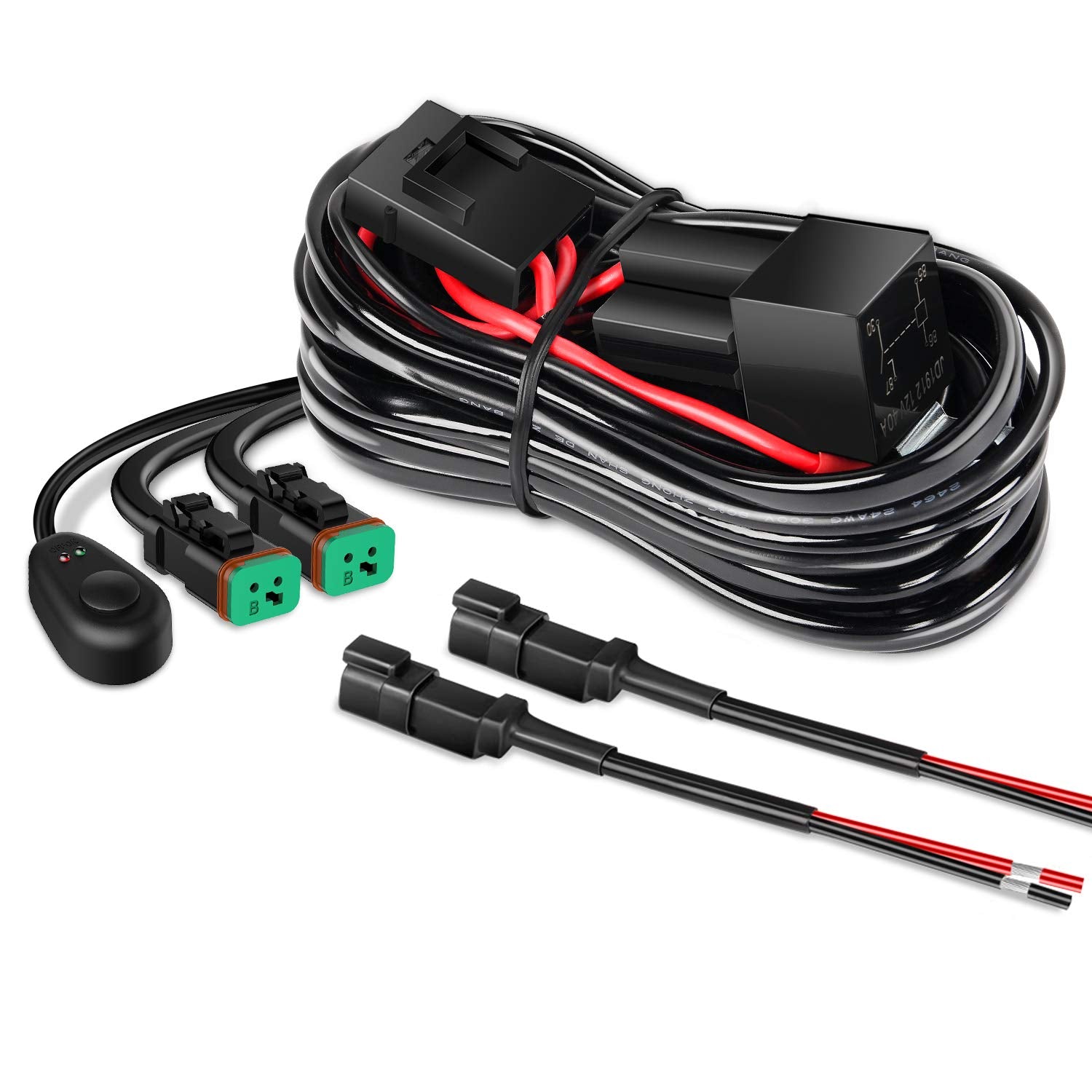 Nilight - 10036W 14Awg 11.5 Feet Dt Connector Wiring Harness Kit Led Light Bar 12V On Off Switch Power Relay Blade Fuse For Off