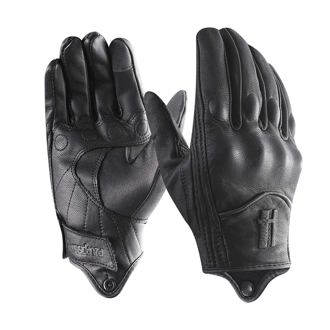 Harssidanzar Motorcycle Gloves For Men,Leather Touch Screen Riding Driving Gloves Gm028,Black, Size Xs
